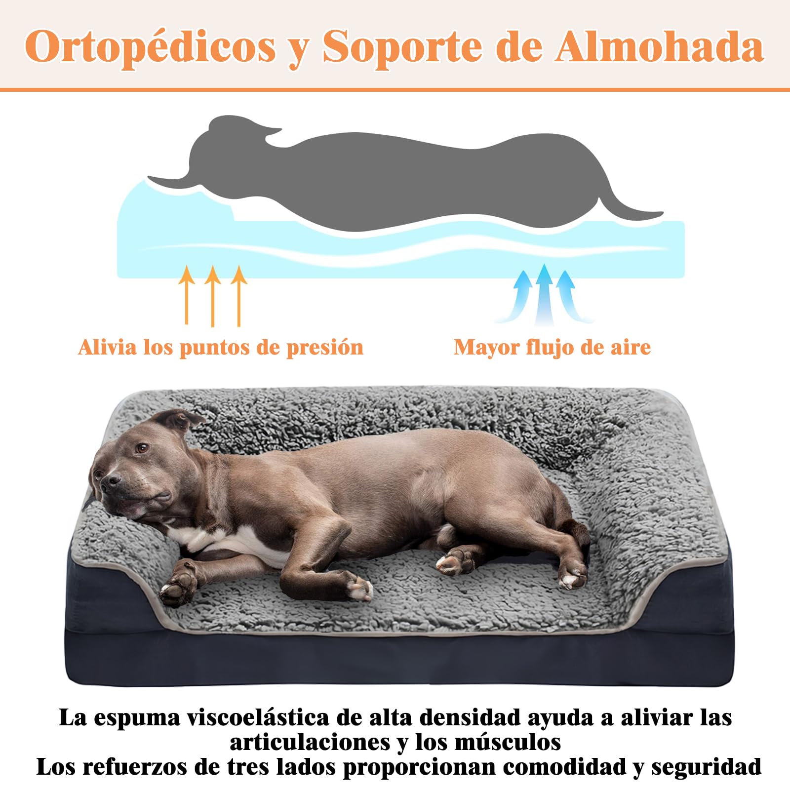 Lumewave Cama para Perro, Cama Ortopédica para Perros Extra Grandes, Cama L con Cojín Lavable, Sofá para Perros con Funda Removible y Fondo Antideslizante (Grandes Dimensiones, Gris)