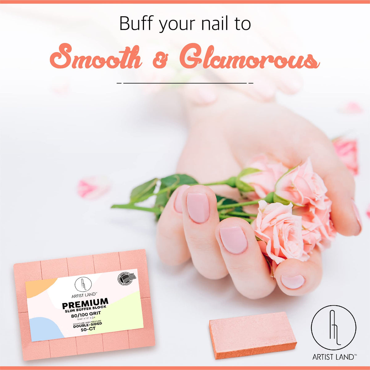 Artist Land Set de 50 Bloques Pulidores de Uñas Slim Orange(Grano 80/100) - Calidad Profesional para Salón. Ideales para La Preparación de Uñas Antes de La Aplicación de Esmalte, Gel O Acrílico. Bloqu
