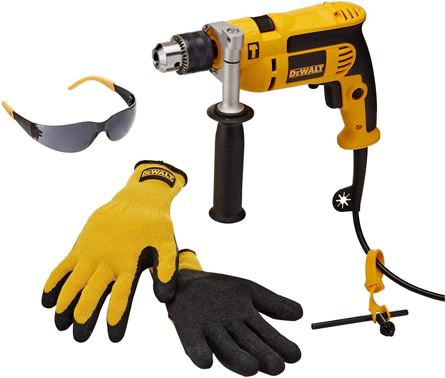 DEWALT Taladro Rotomartillo 1/2" (13mm), 650W, Incluye Guantes y Gafas de Seguridad, DWE1650SI