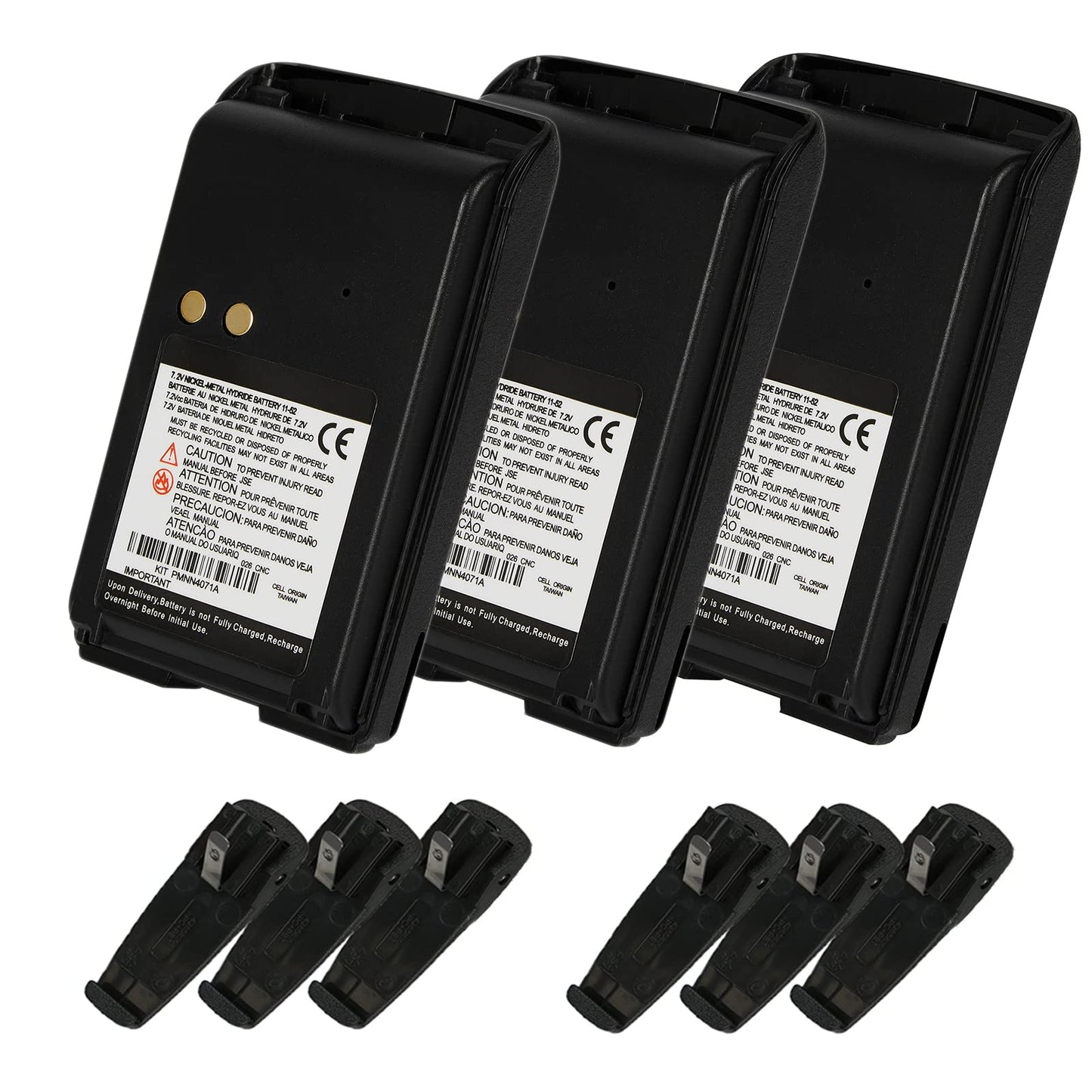 AWEDAS Paquete de 3 pilas BPR40 de 7.2 V con 6 clips para cinturón (actualizado) para Motorola Radio Mag One BPR40 BC130 A6 A8 PMNN4071 PMNN4075 PMNN4075AR PMNN4071A PMNN4071AR PMNN4071AC MAC Batería