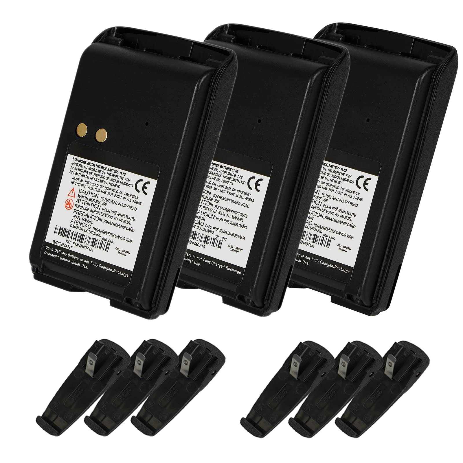 AWEDAS Paquete de 3 pilas BPR40 de 7.2 V con 6 clips para cinturón (actualizado) para Motorola Radio Mag One BPR40 BC130 A6 A8 PMNN4071 PMNN4075 PMNN4075AR PMNN4071A PMNN4071AR PMNN4071AC MAC Batería