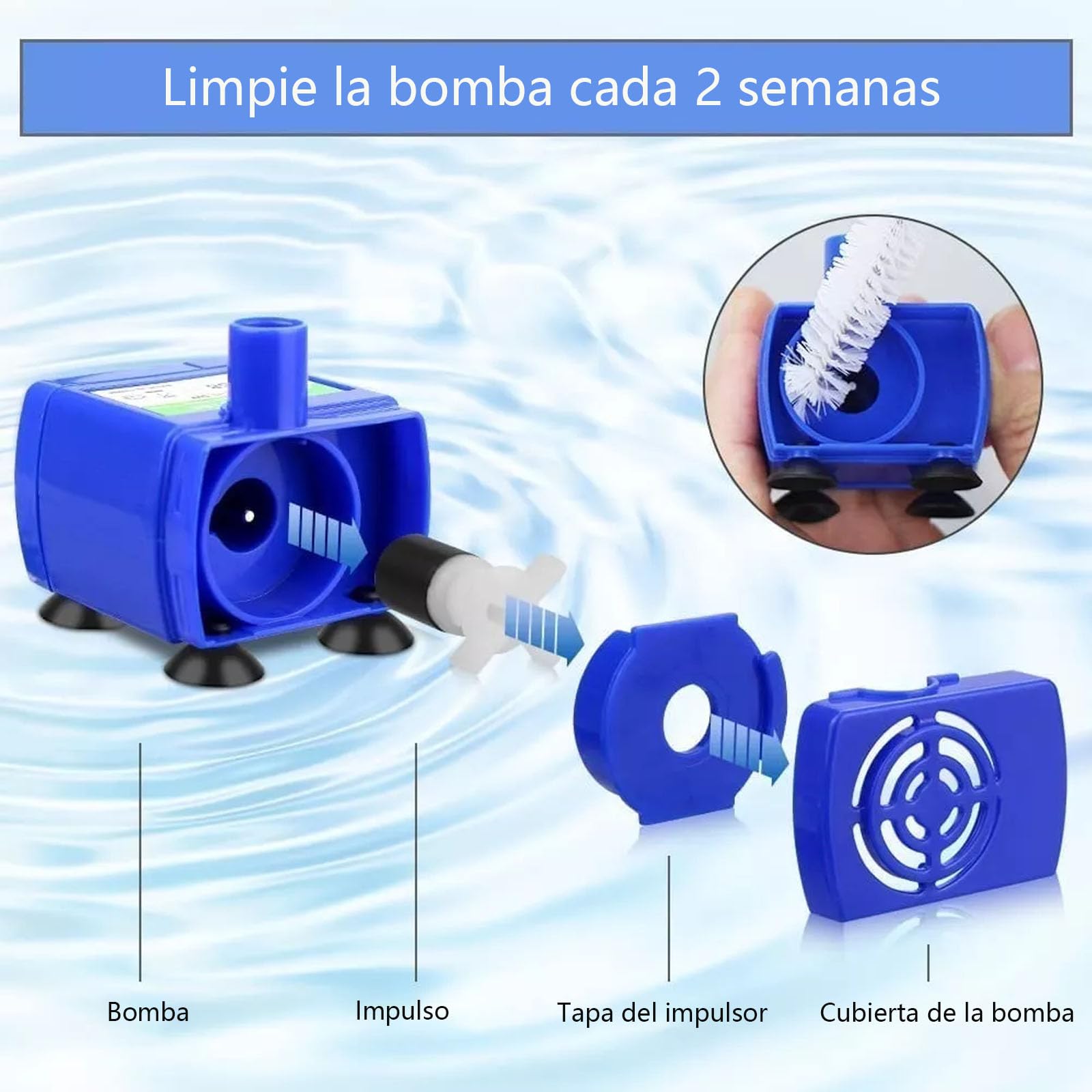 Keakitay Bomba De Fuente Para Gatos, Bomba para Bebederos Gato Mascotas, Motor DR-DC160 para Fuente Gatos Redonda, Cúbica y con Gorro de Flores