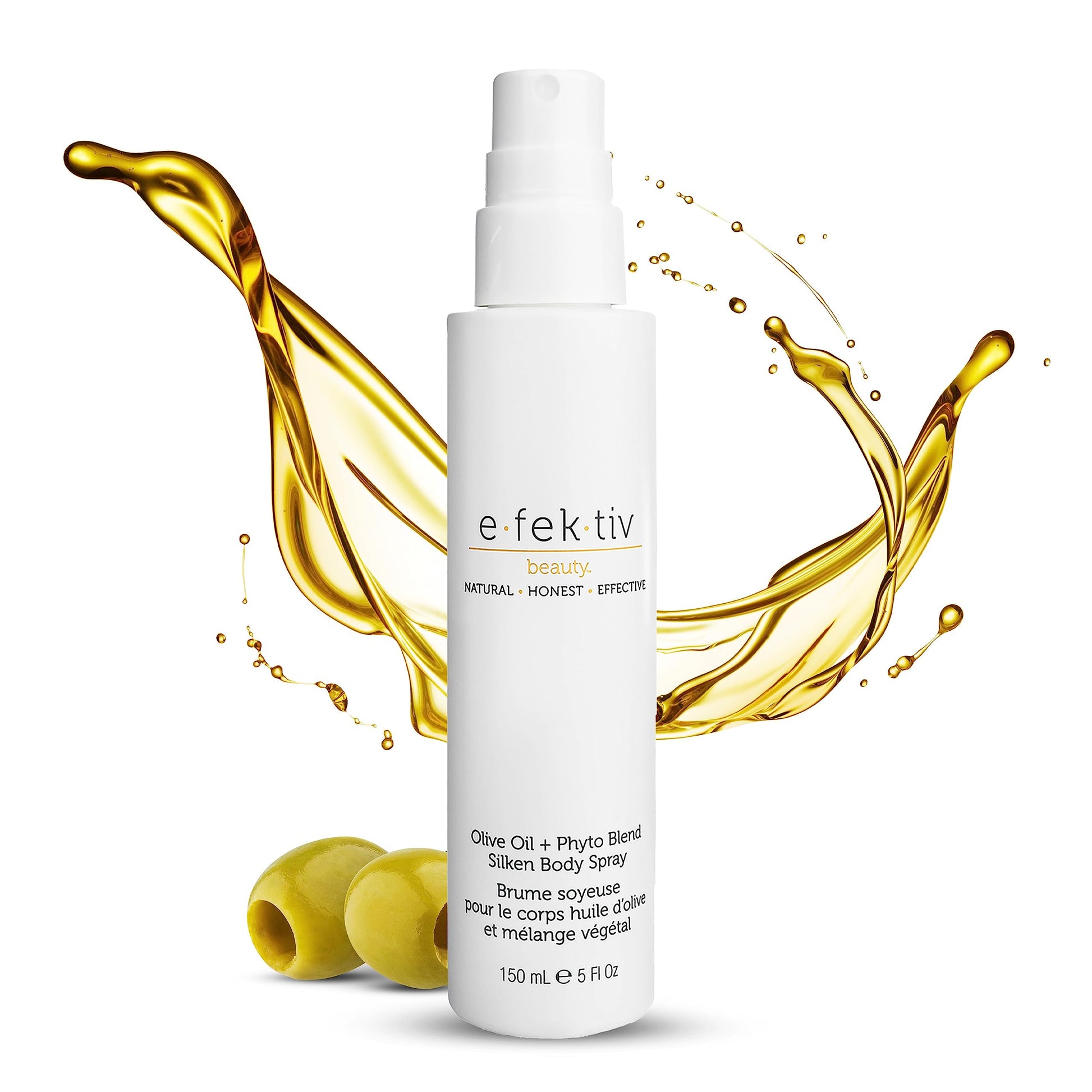 e.fek.tiv beauty Spray de Aceite de Oliva + Mezcla de Fitosistemas para el Cuerpo - Bruma Hidratante - Tratamiento de la Piel Seca - Aceite de Hidratación Intensa - Libre de Crueldad - 148 ml