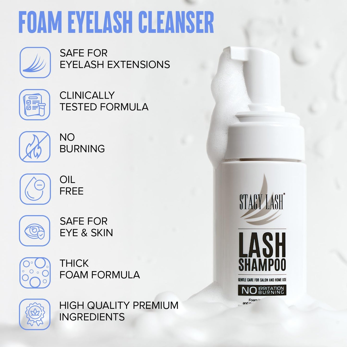 Stacy Lash Shampoo de Pestañas 50 ml con Cepillo - Sin Irritación - Sin Aceite - Hecho en USA