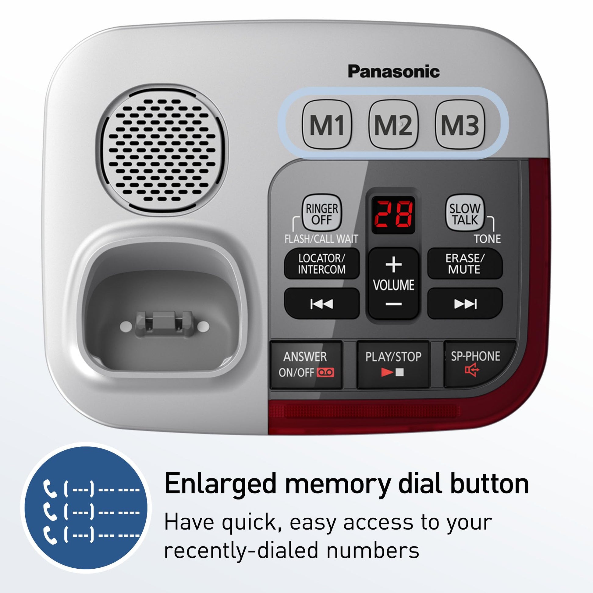 Panasonic kx-tgm450s Amplified teléfono inalámbrico con contestadora Digital, 1 Handset, Plata, Teléfono Amplificado - KX-TGM450S, Plateado