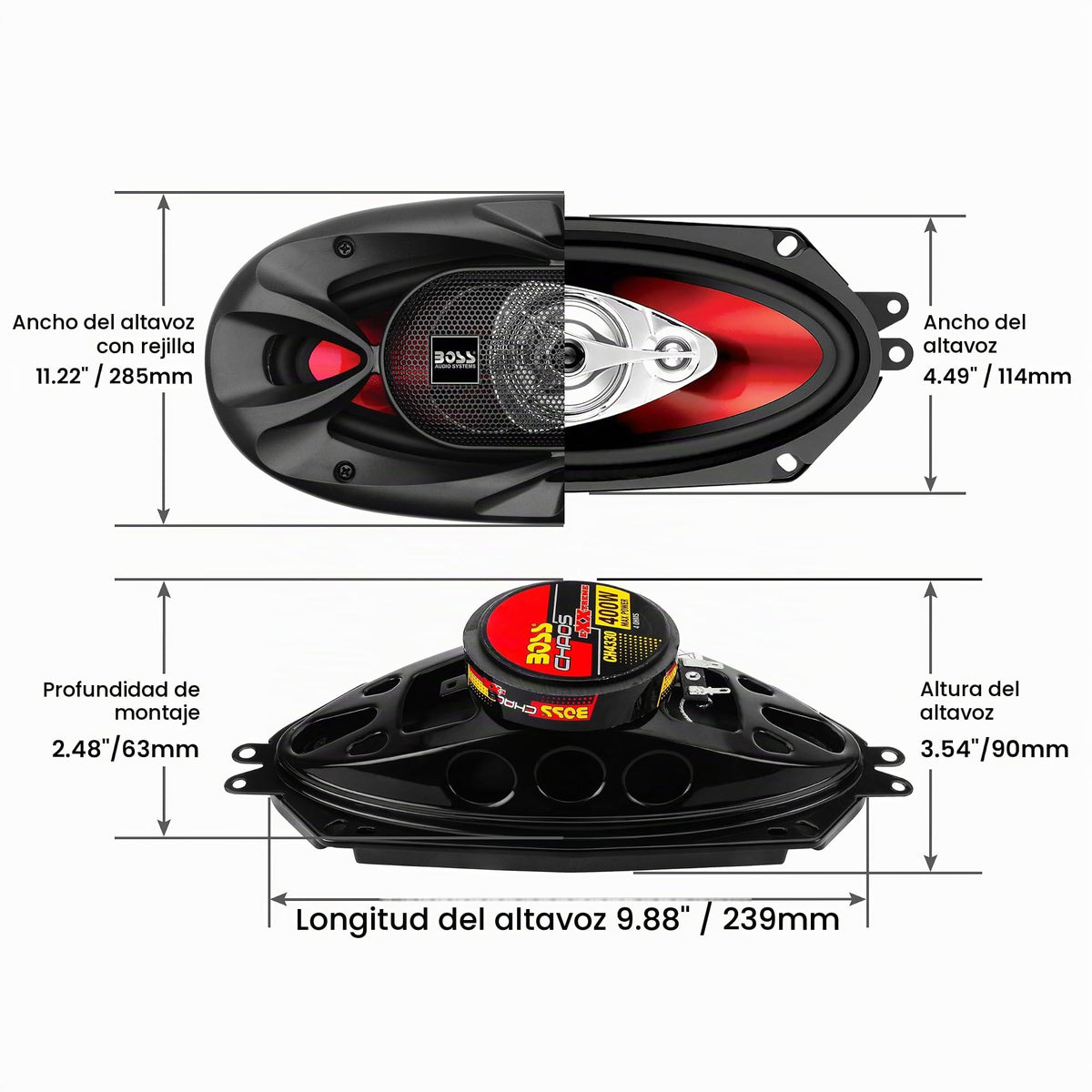 Parlante Coaxial Boss Audio Chaos Exxtreme 4" x 10" 3 Vías 400 Watt