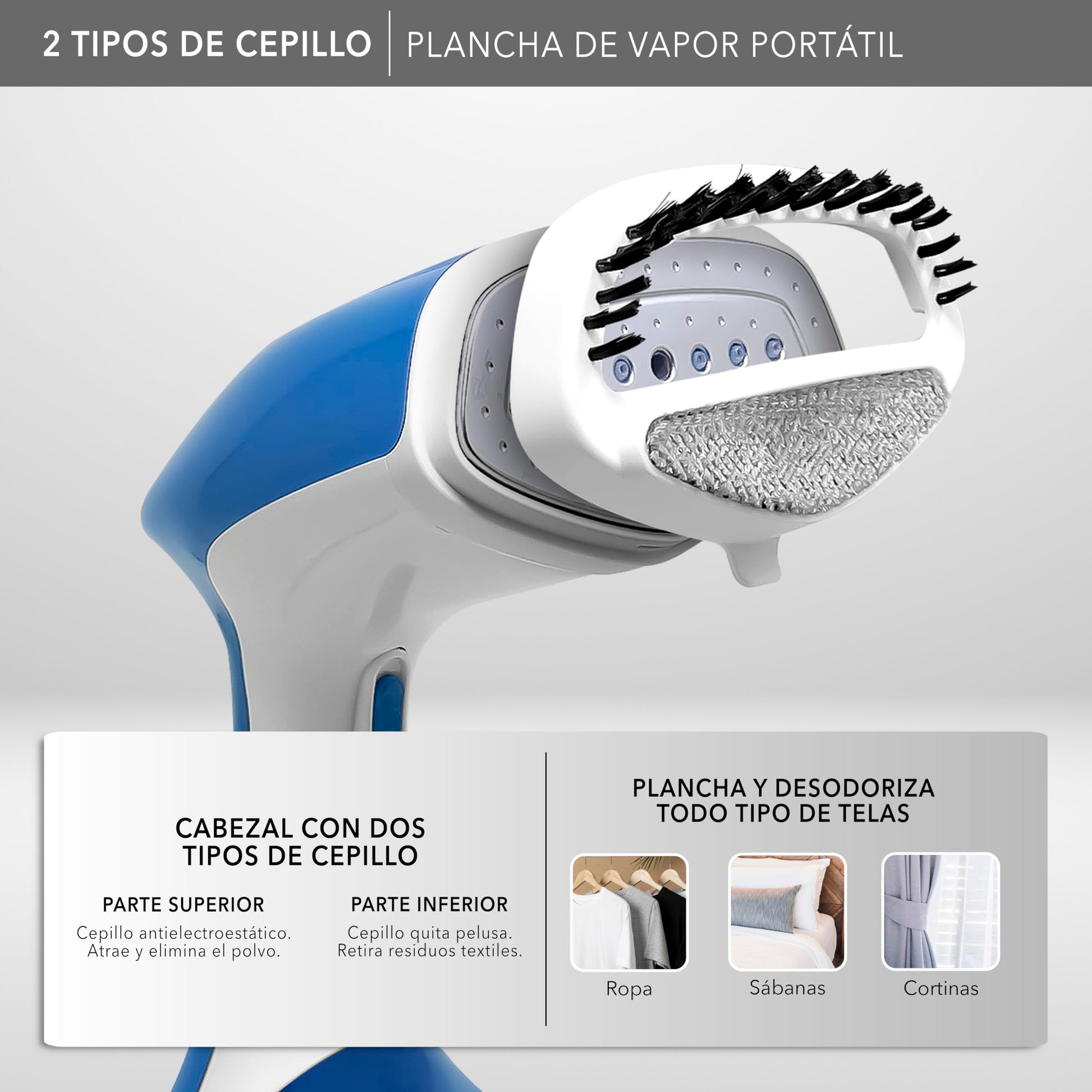 Plancha de Vapor Portátil RCA RC-931 Blanco con Cepillos para Cuidado Profesional de Telas en Hogar y Viajes