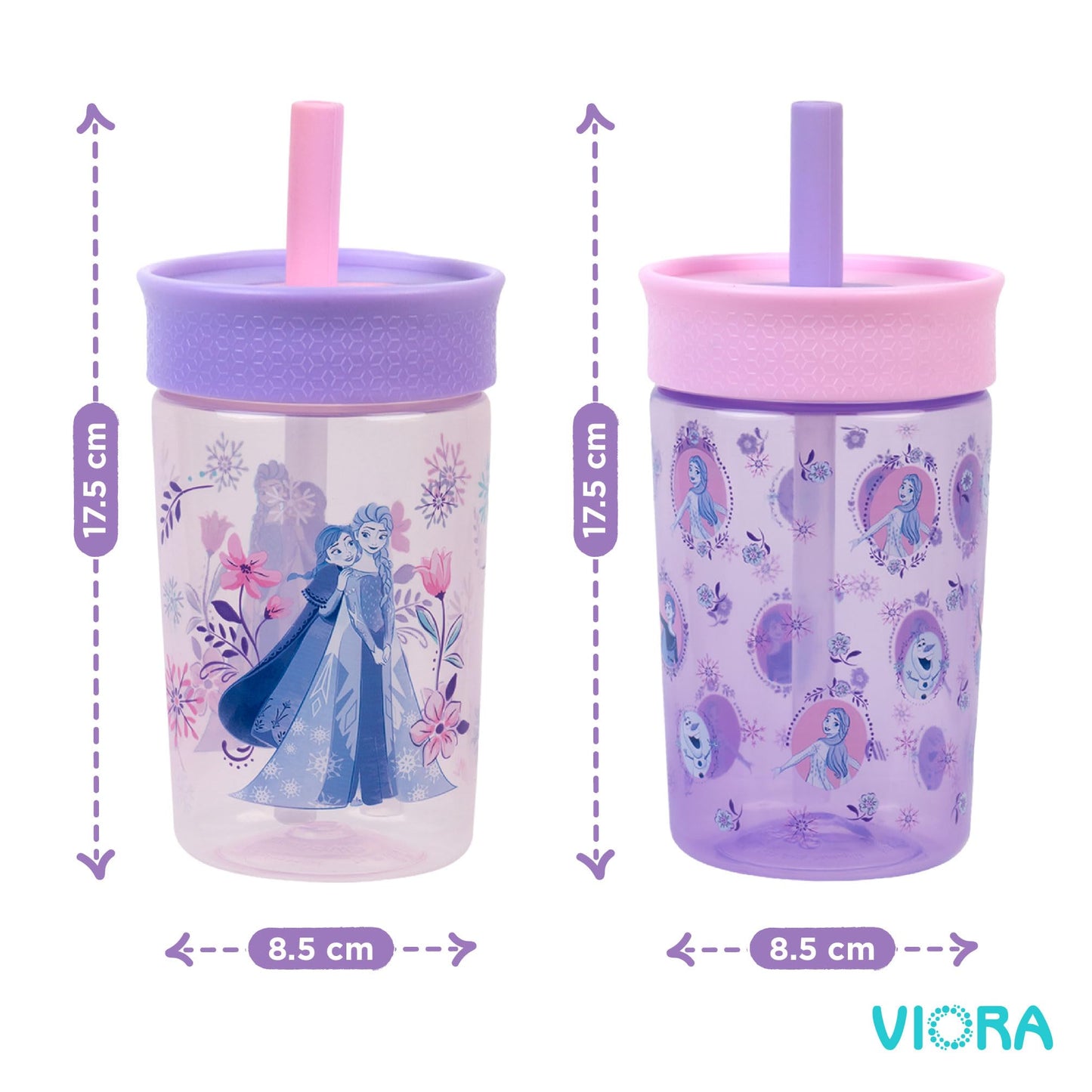 VIORA Termo Infantil Twin Tumb, Vaso Entrenador para Niños de 450 ml (2Pzs), Popote Flexible Antiderrames, Fácil de Limpiar, Ideal para Viajes, Botella de Agua para Niños, Apto para Lavaplatos