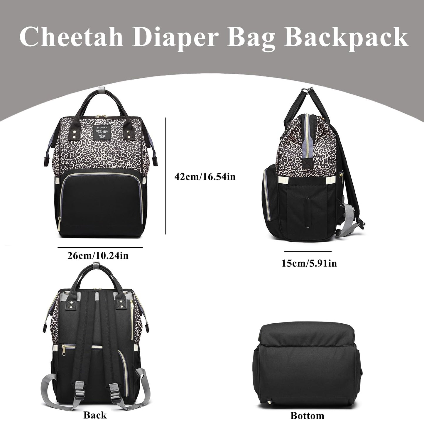 Bolsas de pañales con estampado de leopardo, multifuncional, bolsa de pañales para cuidado del bebé, mochila de viaje, gran capacidad, café