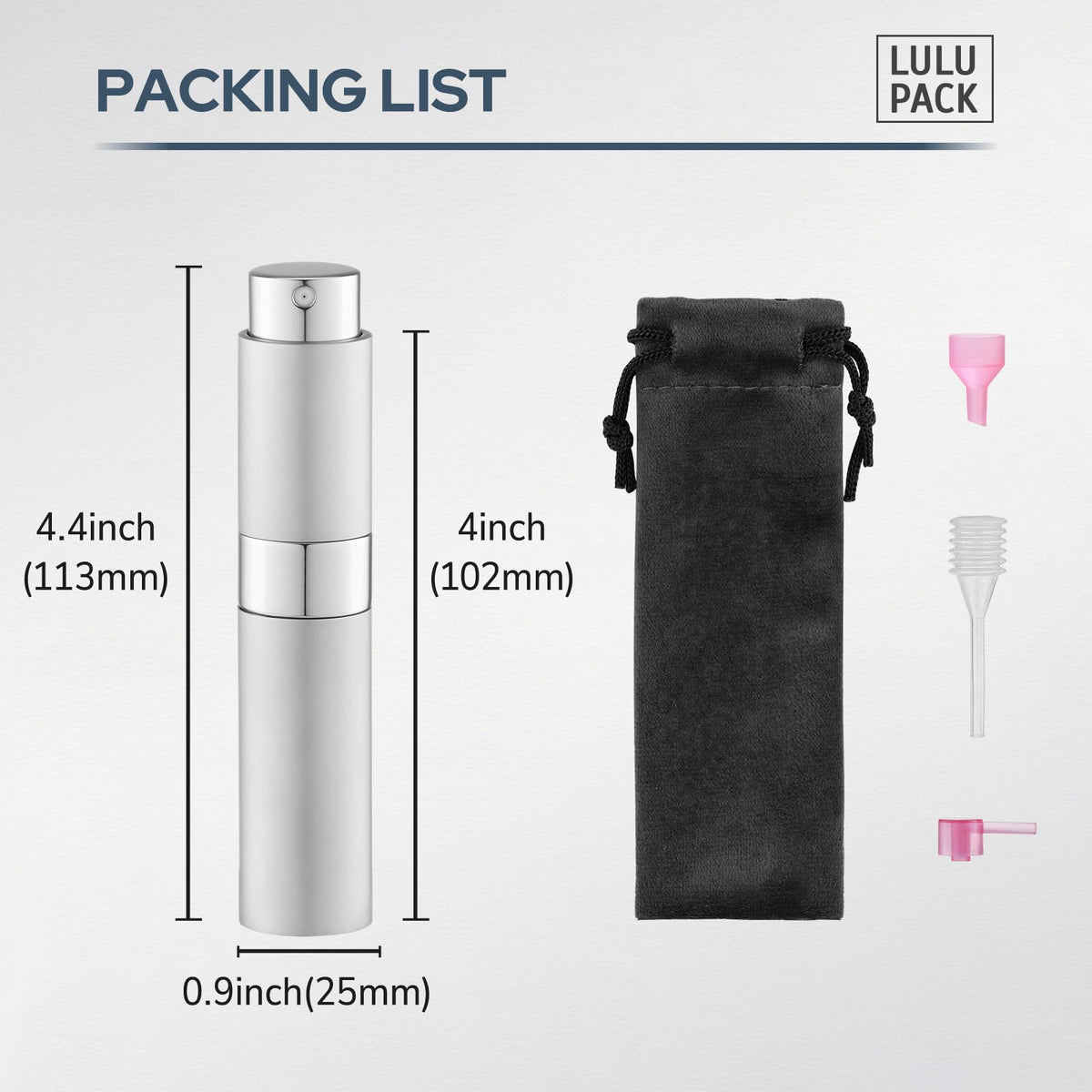 Lulupack atomizador de perfume recargable 10 ml, vaporizador de perfume de viaje portátil, botella de spray reutilizable para perfume, colonia, bolsa, oficina y desplazamientos, 1 pieza plateado