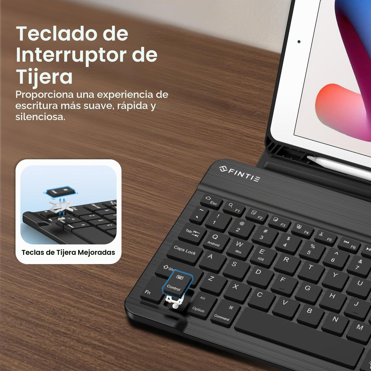 Funda con Teclado Fintie Negro con Carcasa de TPU y Soporte para Pencil para iPad 9.ª, 8.ª y 7.ª Generación