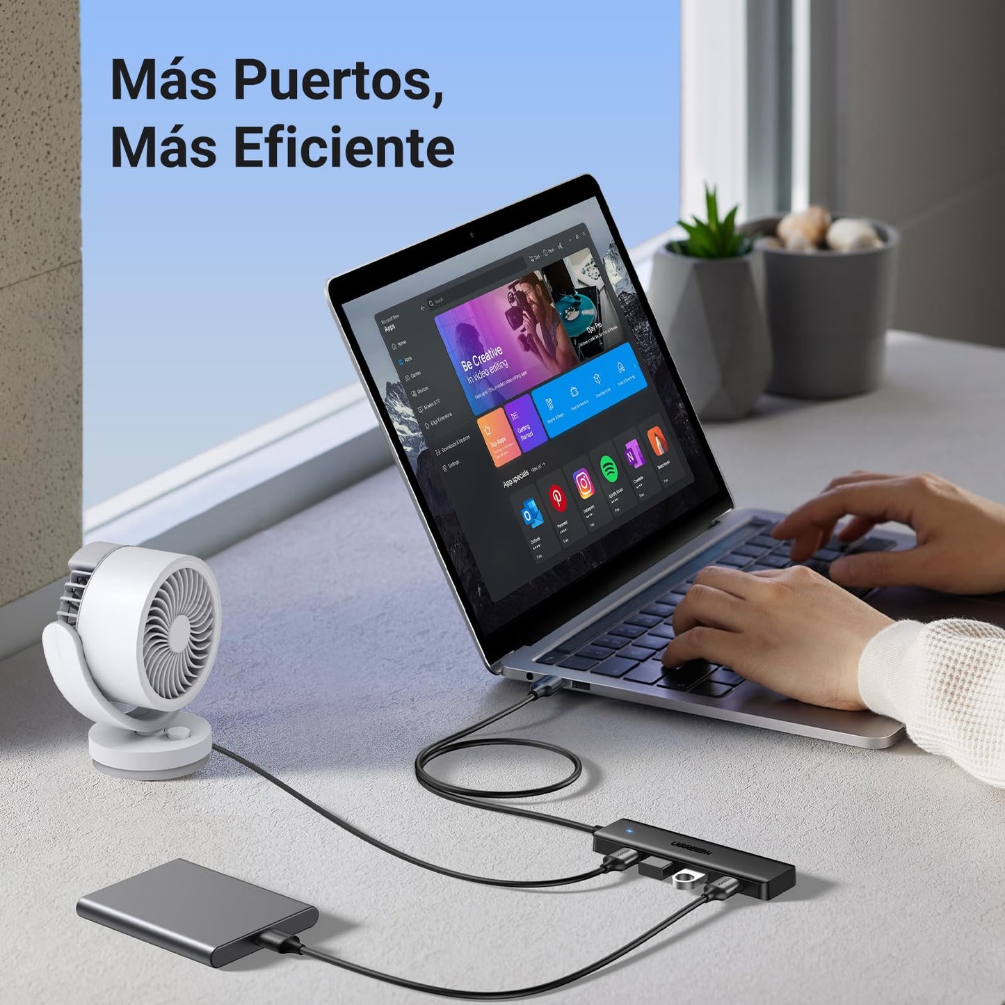 Hub USB 3.0 UGREEN Negro 4 Puertos 5Gbps 60CM