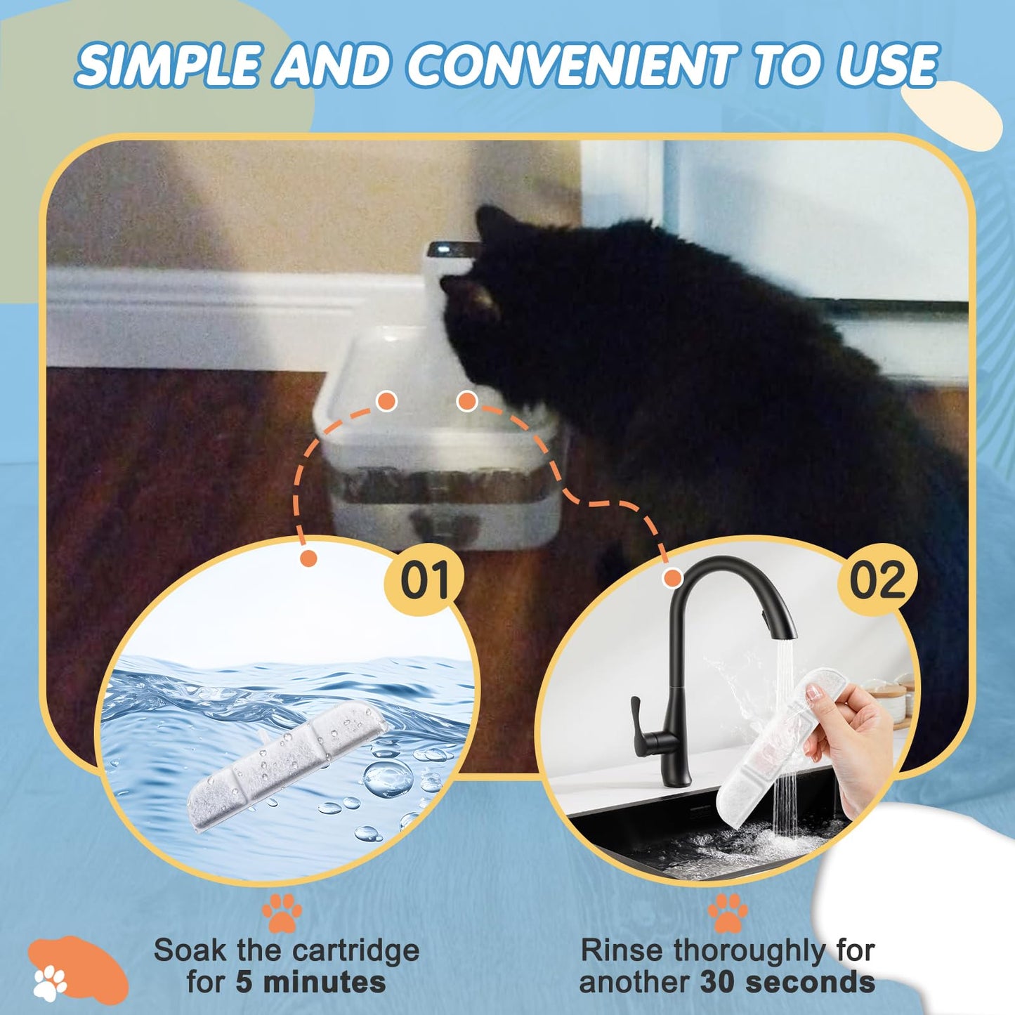 Filtros de Repuesto Downy Paws para Fuente de Agua de Gato Blanco con Triple Filtración (Paquete de 8)