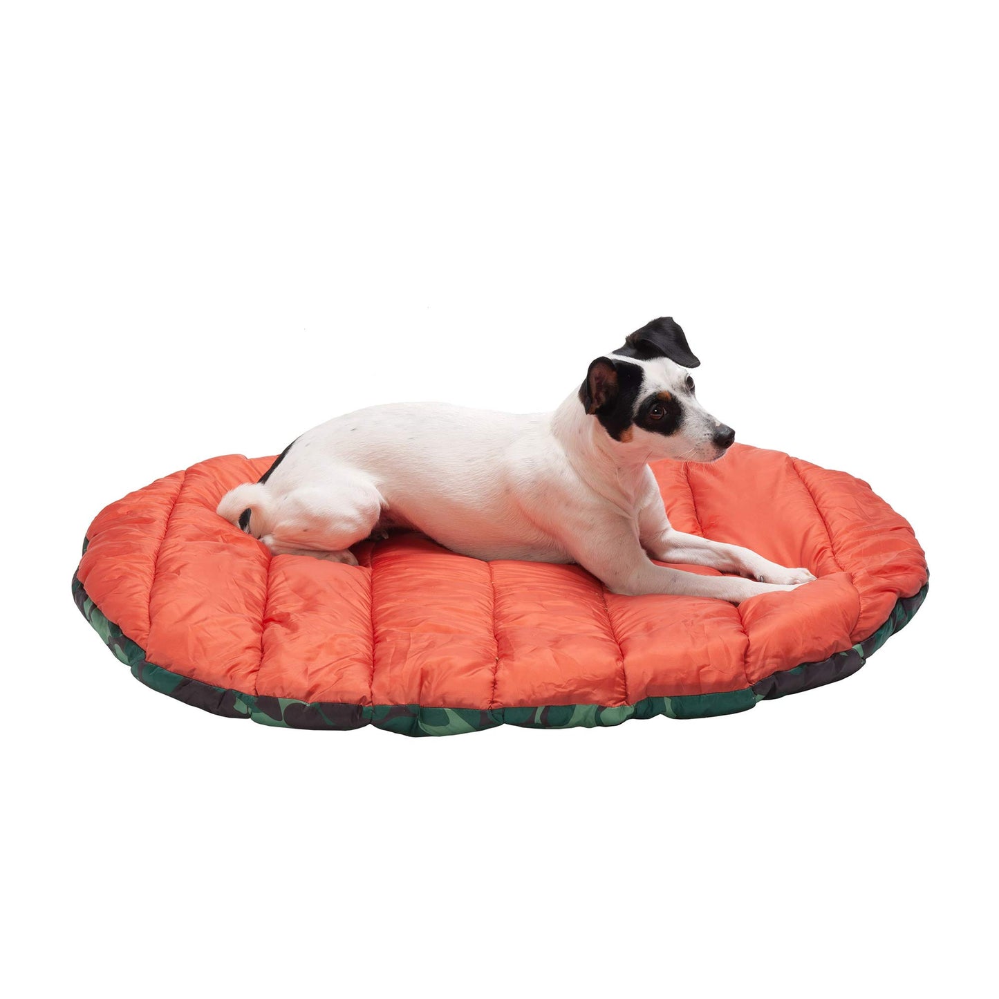 Furhaven Small Dog Bed Trail Pup Travel Pillow Mat w/Stuff Sack, Washable - Paprika/Camo-Paw, Small