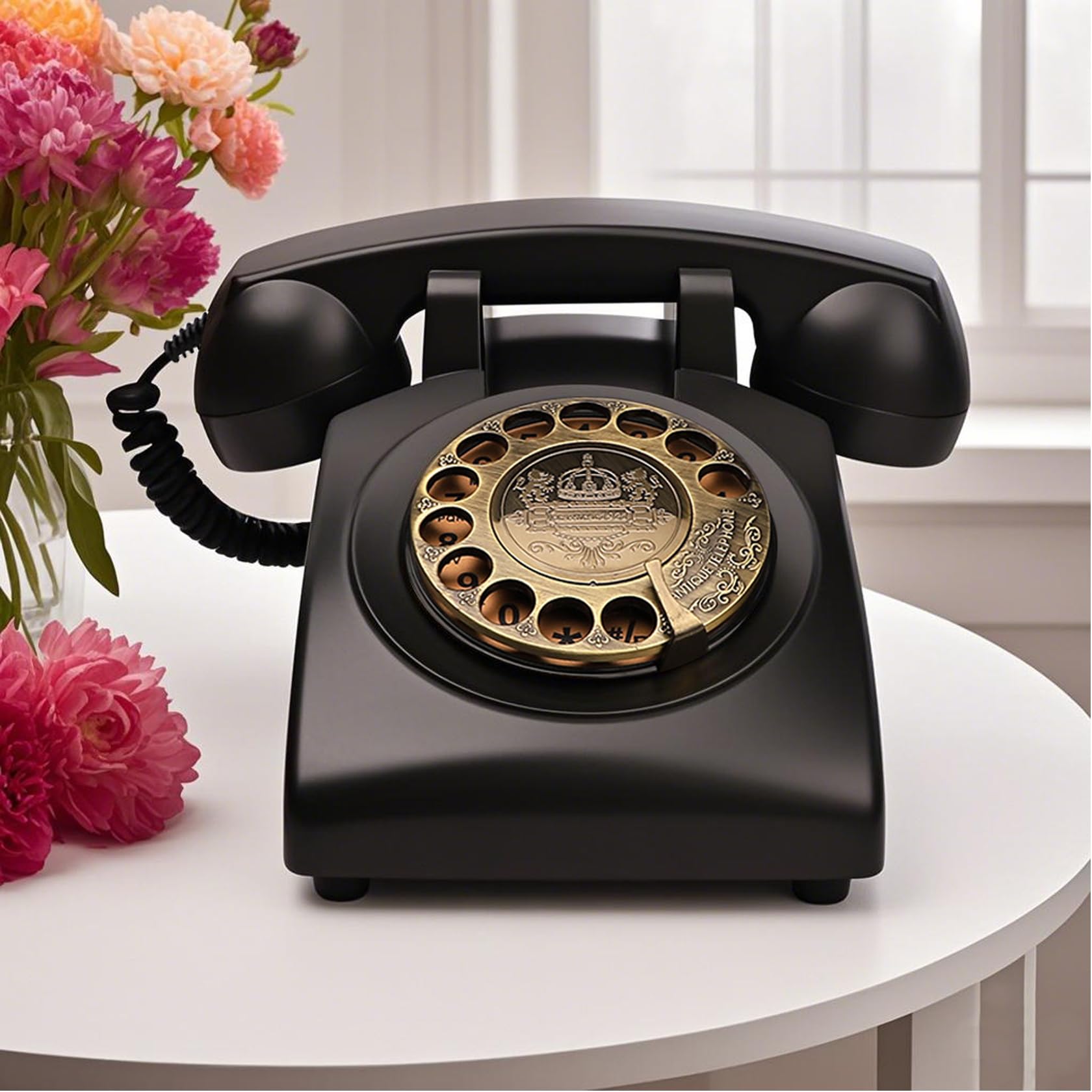 TelPal - Teléfonos antiguos con cable de teléfono fijo clásico, esfera giratoria, teléfono de casa de los años 30, teléfonos de negocios antiguos de moda para el hogar, la oficina, decoración de líneas fijas
