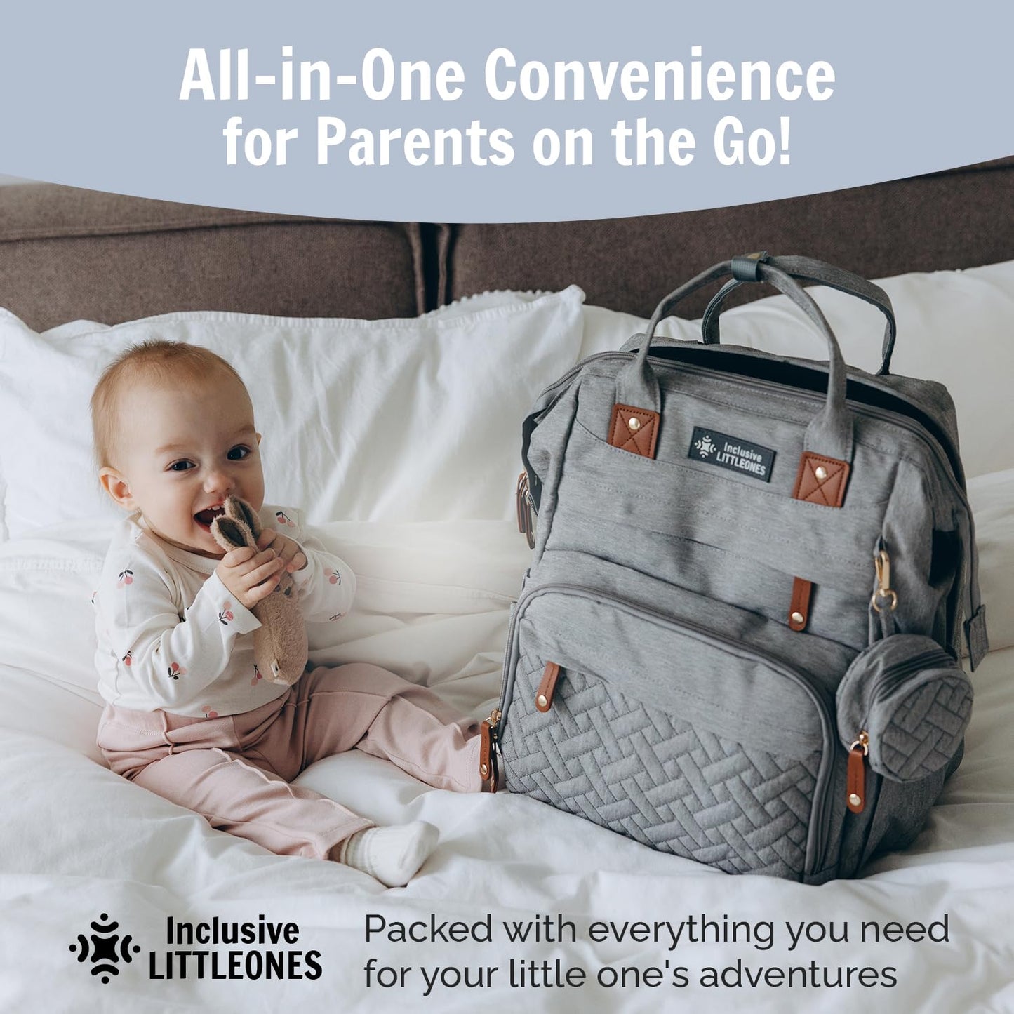Inclusive LittleOnes - Mochila para pañales para bebé, almohadilla para cambiar, gran capacidad, puerto USB, funda para chupete, mosquitero y bolsa de toallitas | Elegante bolsa de viaje para niños
