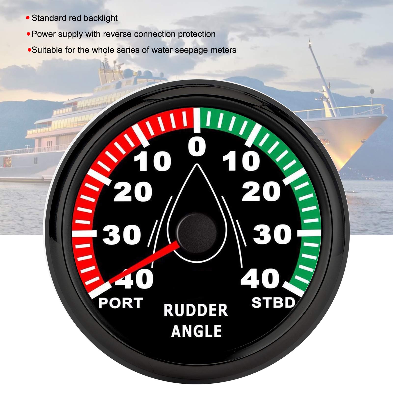 Indicador de ángulo de Timón, 85 Mm Medidor de ángulo de Timón de Barco IP67 Impermeable Retroiluminación Multicolor 9-32V Dirección Ajustable(Marco negro sobre negro)