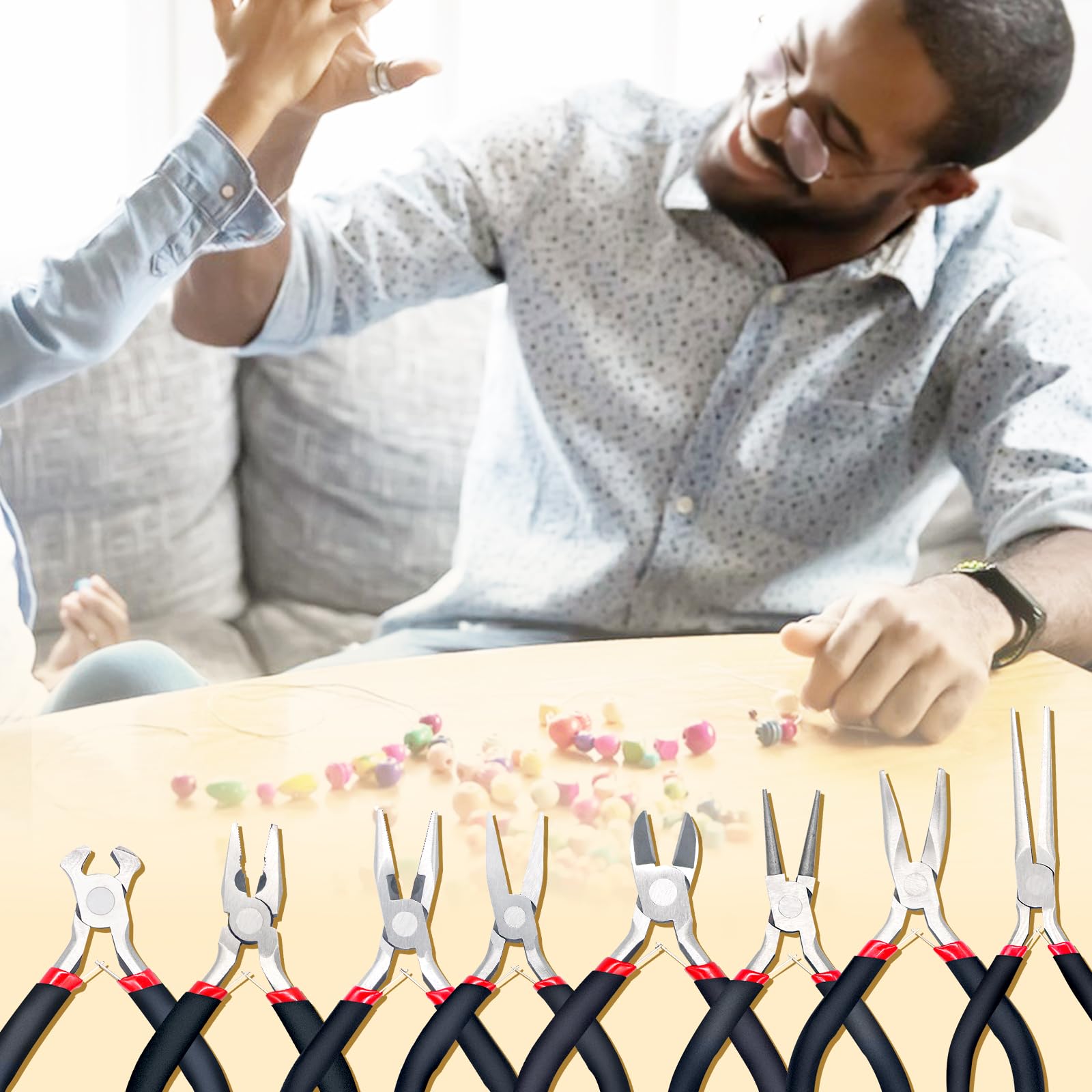 Juego de 8 Alicates para Hacer Joyas, Kit de Pinzas para Bisuteria Punta Corte Engarce Plana, Herramientas de Fabricación