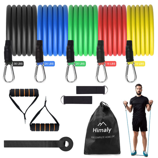 himaly - Juego de Bandas de Resistencia, Bandas de Entrenamiento con Asas, Anclaje de Puerta, Bolsa de Transporte, Correas de Tobillo para Entrenamiento de Fuerza, Juego de Bandas de Ejercicio para