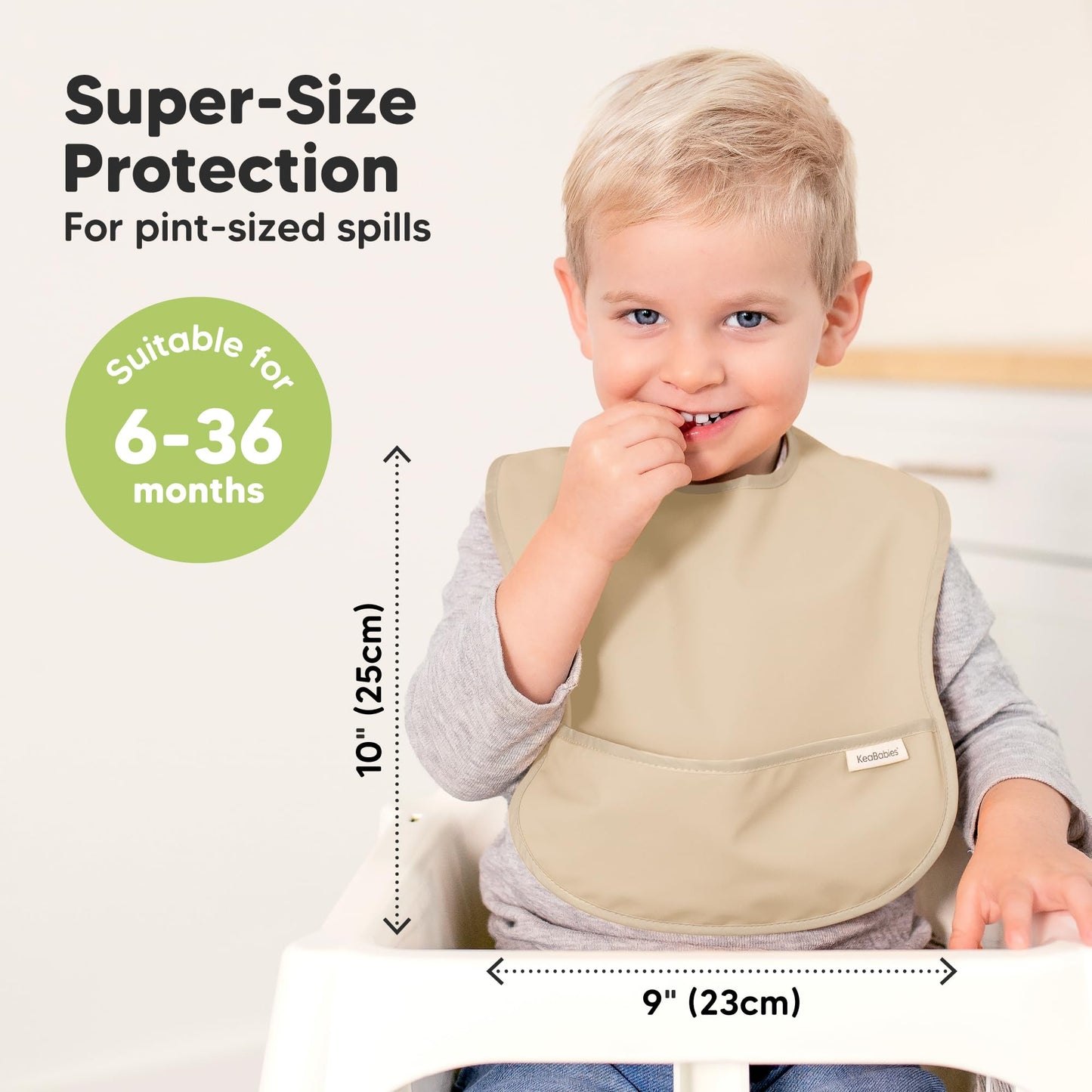 KeaBabies - Paquete de 3 baberos impermeables para comer – Baberos ligeros de alimentación para niños pequeños con gran colector de alimentos, a prueba de desorden, esenciales para comer bebés de