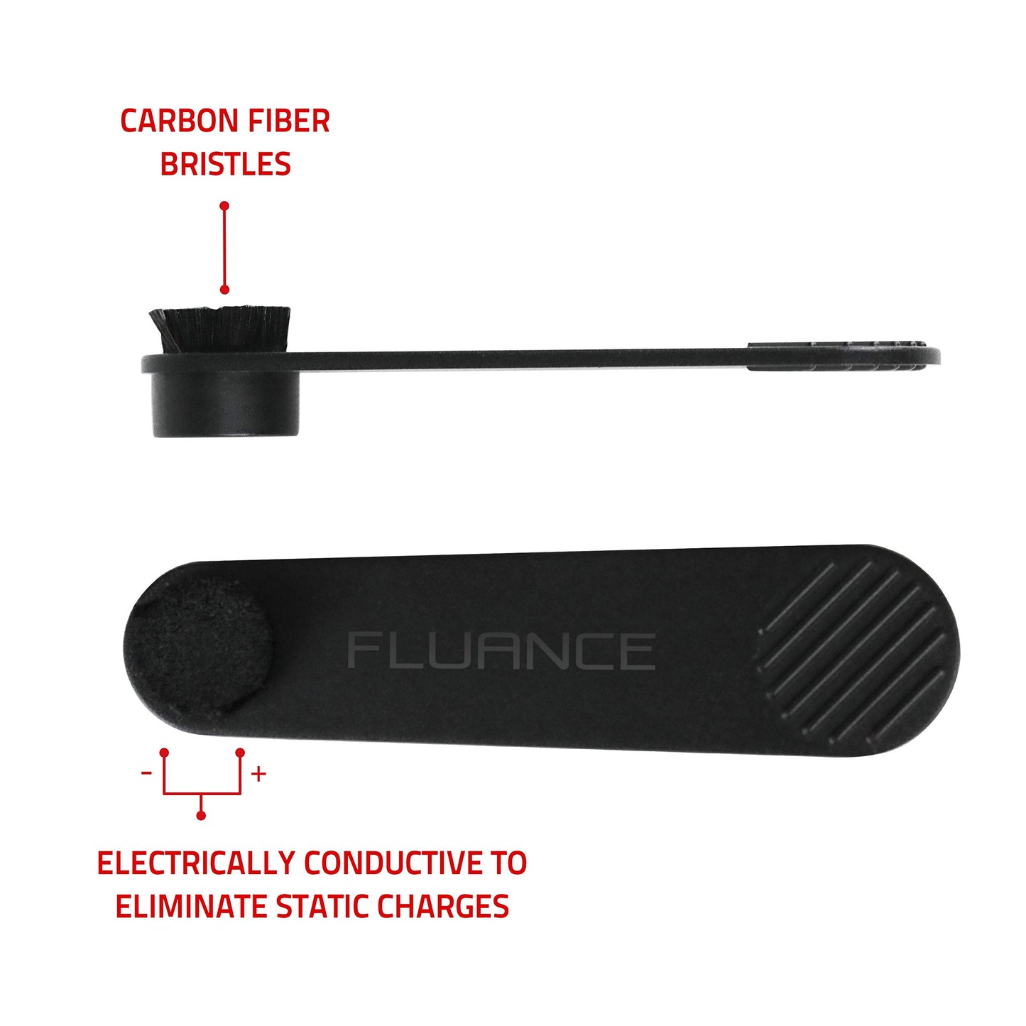 Kit Limpieza de Vinilos Fluance Negro con Cepillo Antiestático de Fibra de Carbono y Terciopelo para Agujas y LPs
