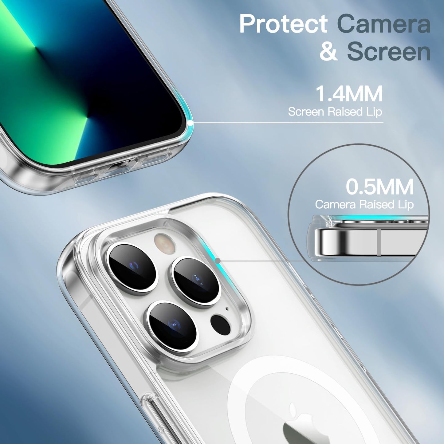JETech Funda Magnética para iPhone 13 Pro 6,1 Pulgadas Compatible con MagSafe Carga Inalámbrica, Carcasa Antigolpes, Parte Trasera Transparente Anti-Arañazos (Transparente)