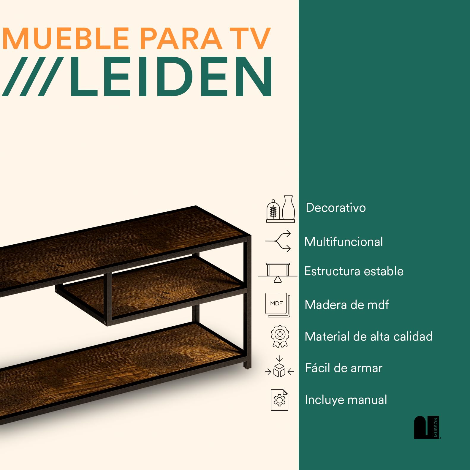 Mueble para TV MUBSON Negro con 3 Repisas para Pantallas de hasta 50 Pulgadas