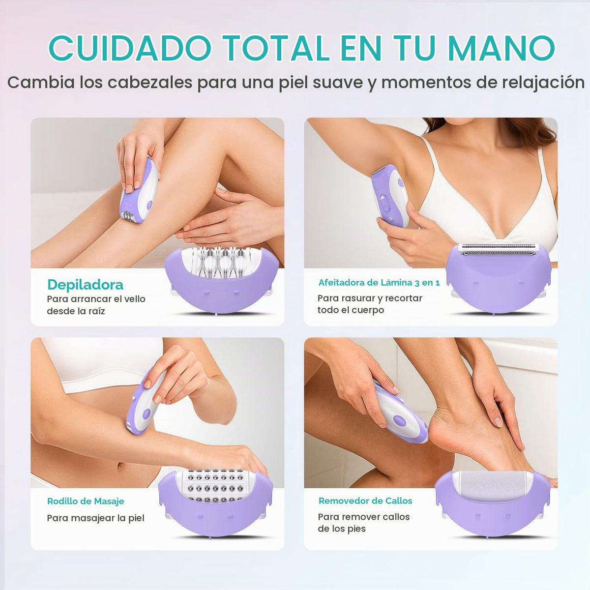 VOGOE Depiladora para Mujeres: Depiladoras Inalámbricas para Mujeres, Afeitadora Eléctrica 4 En 1, 2 Velocidades Y 21 Pinzas para Cara, Piernas, Brazos, Axilas, Bikini, Hr310 Púrpura