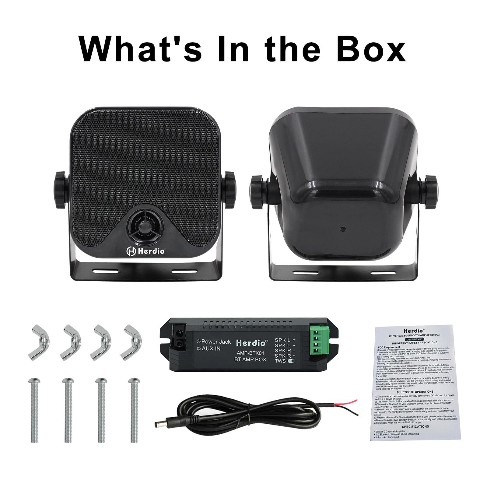 Herdio 100W 4 Inch Compact Waterproof Compatible con Bluetooth Marine Stereo Box Speaker for Boat ATV UTV Heavy Duty Powersports Vehicles Courtyard (Black)