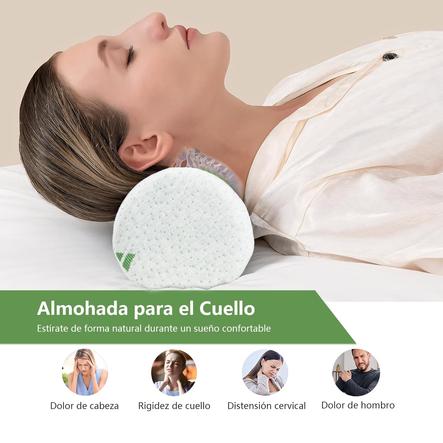 BYCRAY Paquete de 2 Almohadas para el Cuello Dormir, Almohada Cilindrica Cervical, Almohada Cilindrica para Piernas con Funda Extraíble Lavable,Transpirable y Suave, Cojín Medio Cilindro de Memory