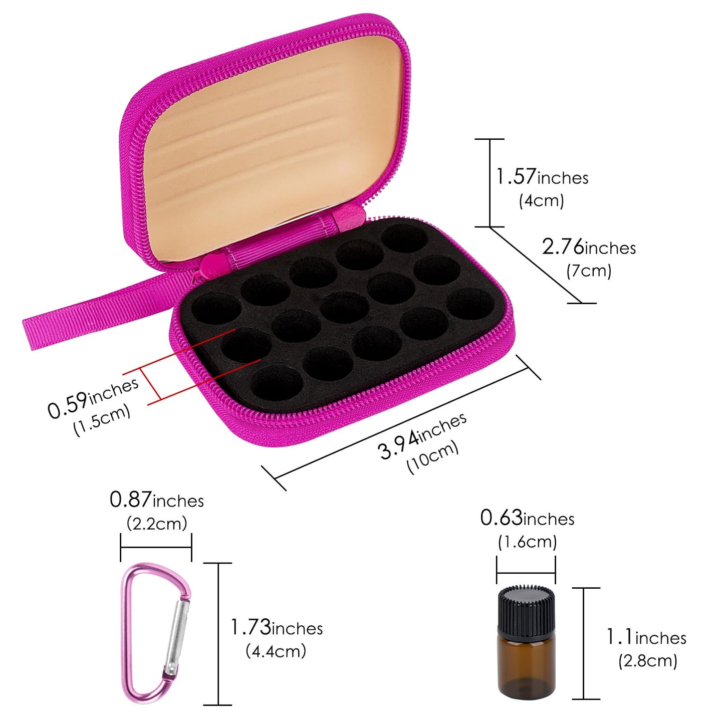 Biiange - 2 fundas para botellas de aceite esencial, caja de almacenamiento de aceite esencial, con 30 botellas de aceite esencial, Rosa Rojo, 2 fundas para botellas + botella de aceite esencial de 2