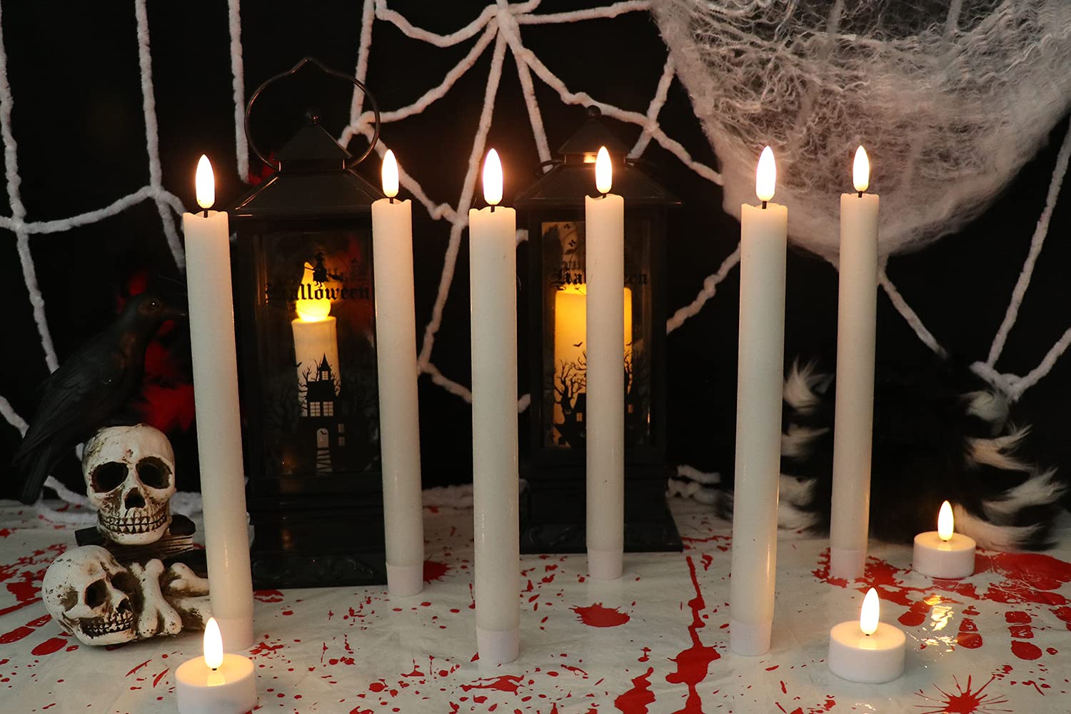 DRomance - Velas LED cónicas blancas sin llama, con temporizador de 6 horas, cera real 3D con mecha, decoración para hogar y eventos especiales (paquete de 6, 0.78 x 0.78 x 9.64 pulgadas)