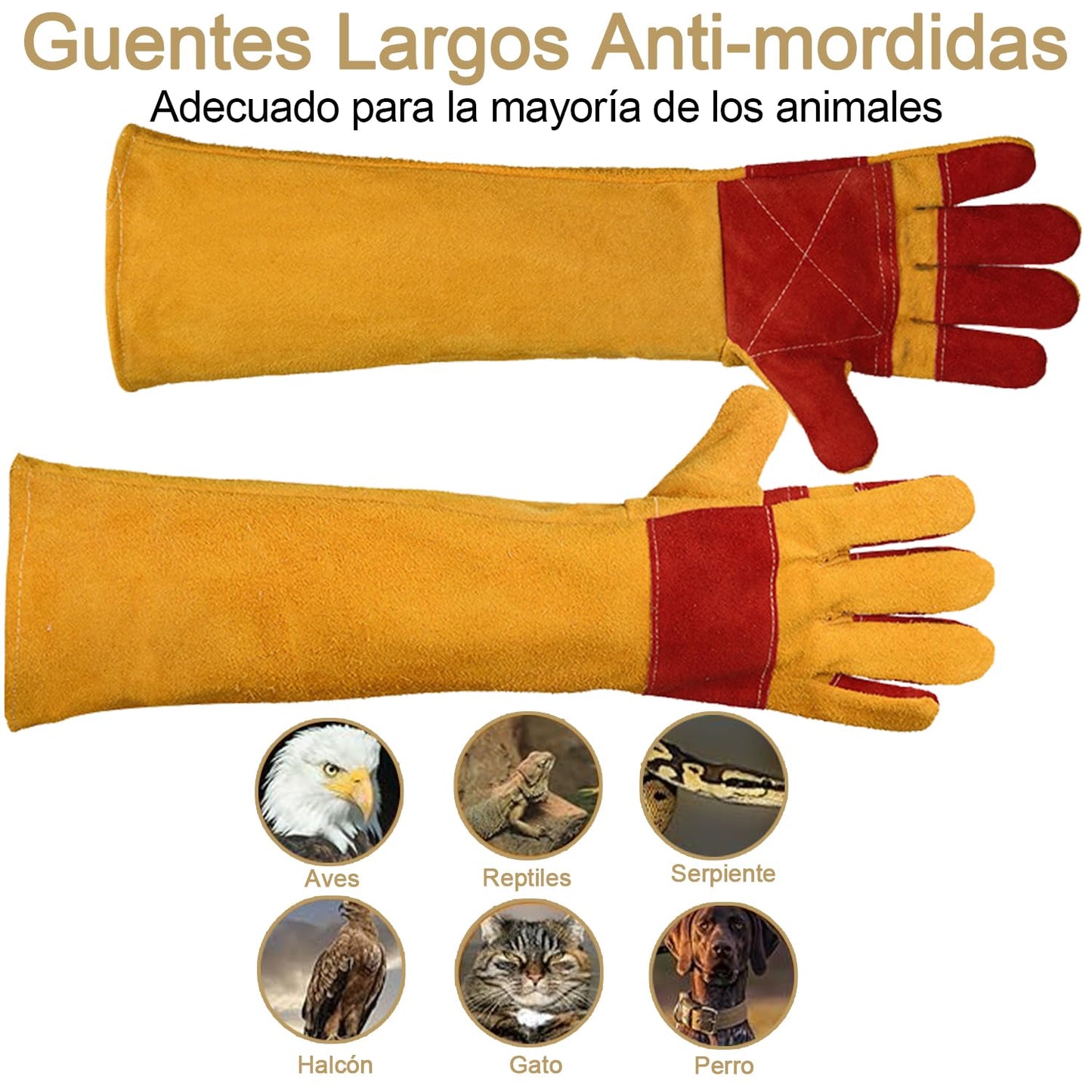 Guantes Largos Anti-mordeduras Arañazos de Animal 60cm, Guantes Protector de Agarre Manipulación de Animal, Guantes de Manejo Cuero Duraderos para Perro Gato Pájaro Serpiente Lagarto Reptile