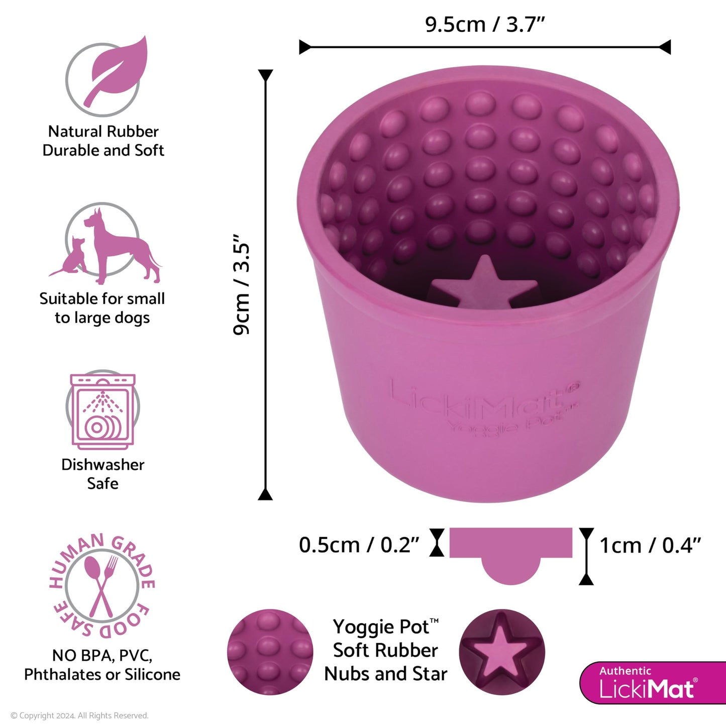 LICKIMAT Yoggie Pot - Distracción, diversión y enriquecimiento Dispensador de goma de larga duración para todos los tamaños de perros y alimentador lento para perros pequeños. The Newest LickiMat
