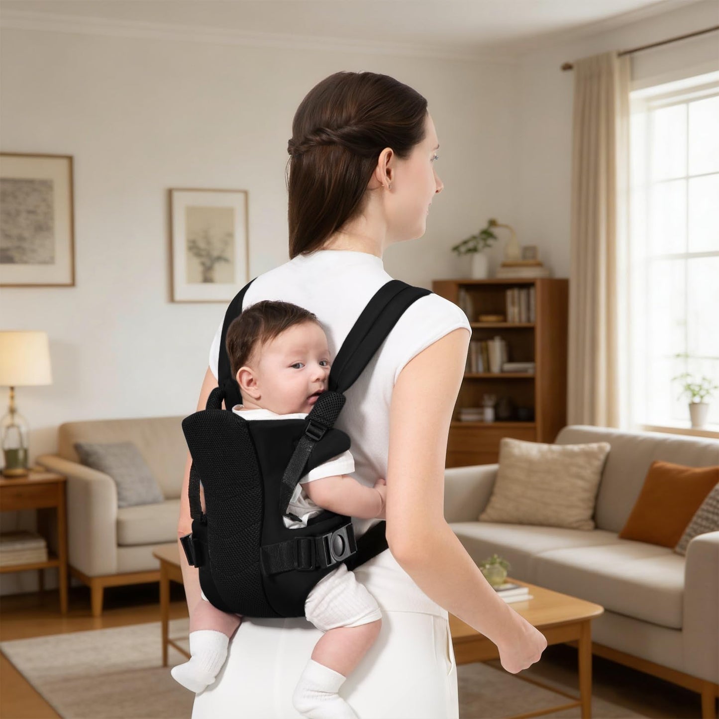 Ocanoiy - Portabebés transpirable, soporte de bebé ajustable, soporte ergonómico para bebés pequeños, orientado hacia adentro, hacia afuera y posiciones de transporte de espalda soportadas (negro)