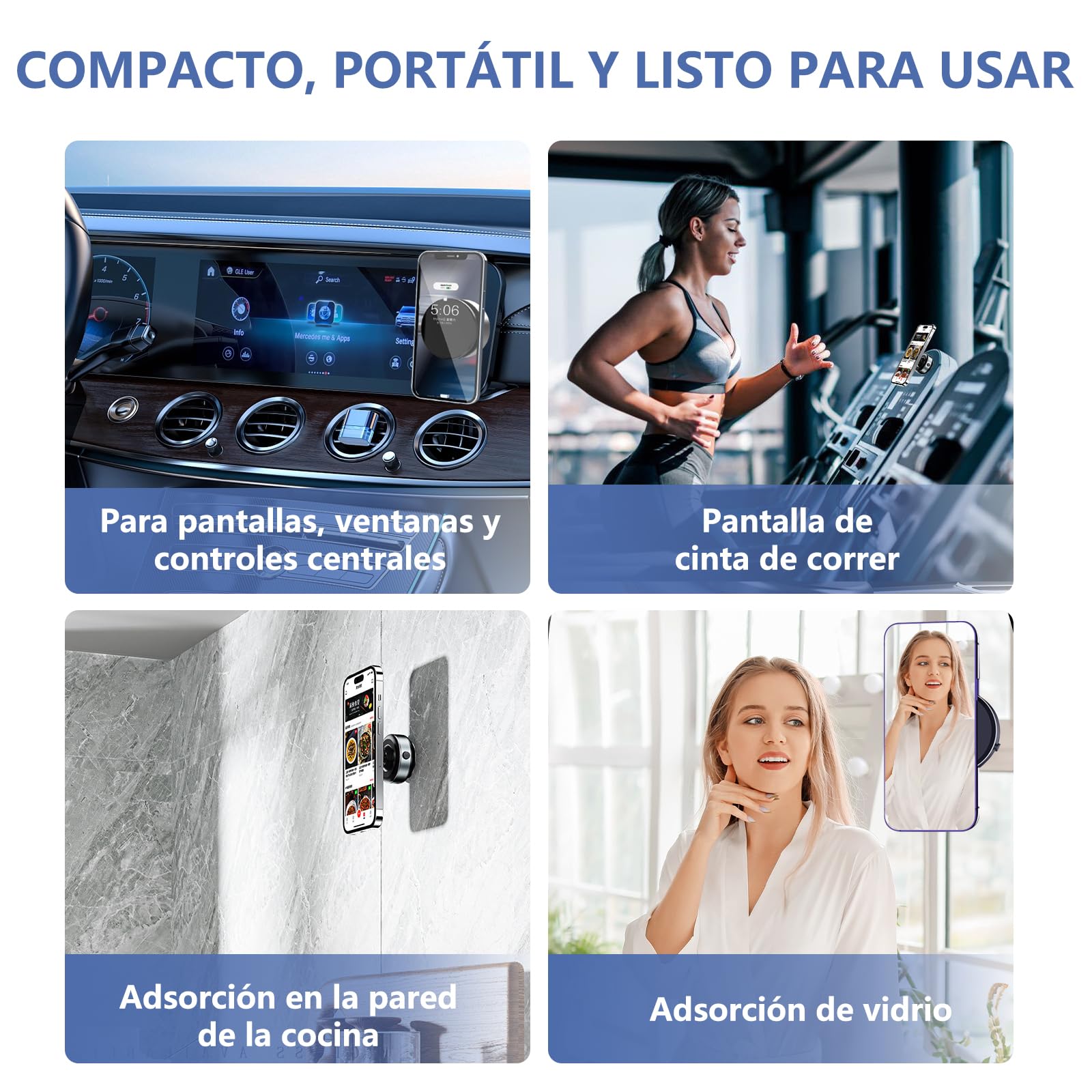 Soporte Celular Automóvil Magnético,Sujetador de Celular para Auto Giratorio de 360°,Con Anillo Magnético y Ventosa,Compatible con Todos los Teléfonos Móviles,Adecuado para Parabrisas/Salpicaderos