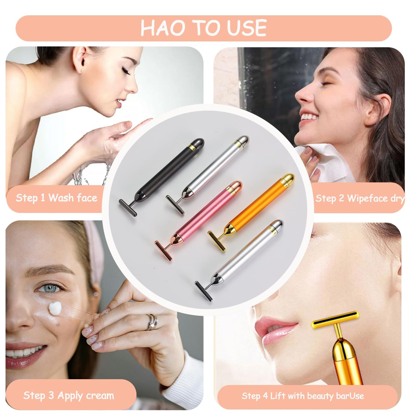 AMZVEZO Beauty Bar masajeador facial de oro de 24 quilates, herramienta en forma de T para el cuidado de la piel con diseño ergonómico (gris)