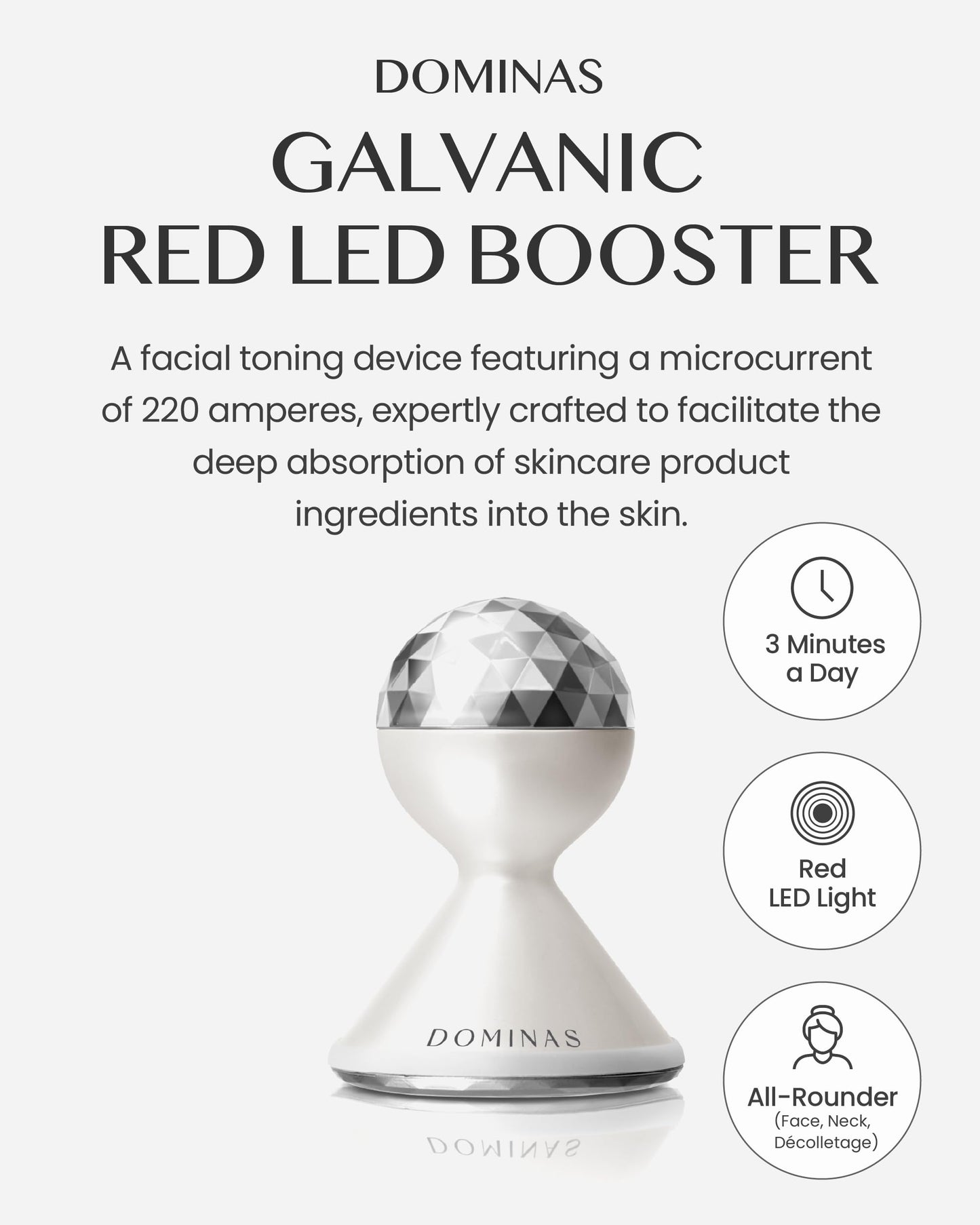 DOMINAS GALVANIC RED LED BOOSTER - Facial Toning Device for Deep Absorption, Premium Korean Skincare. Enhance Skin Elasticity & Texture, Pair with Serums & Sheet Masks.