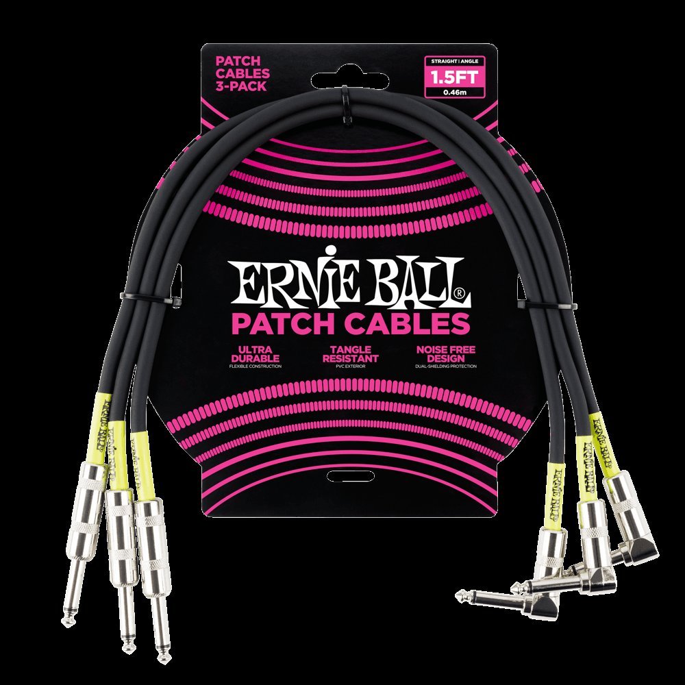Cable de Conexión Ernie Ball Negro Recto/acodado 45,7 cm 3 Unidades
