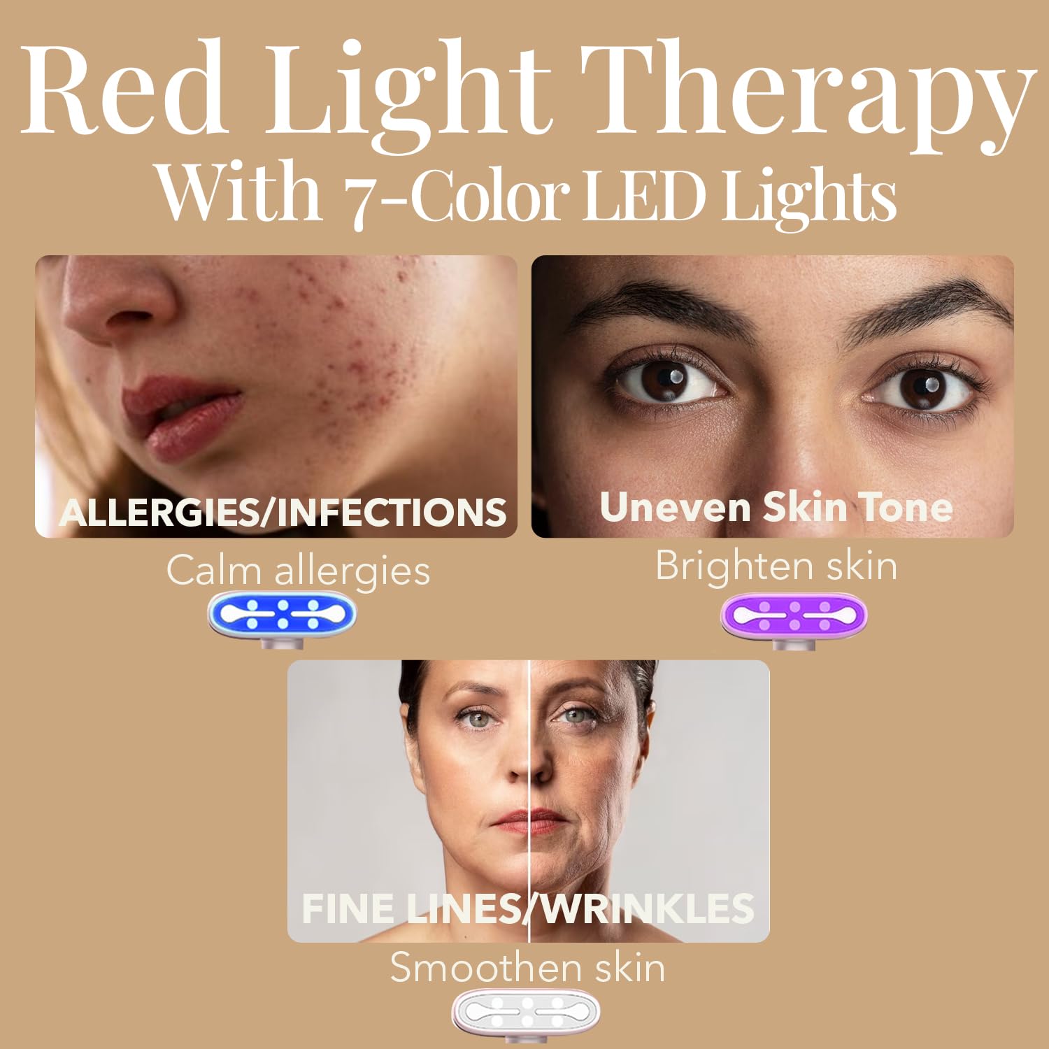 ZEENCARE 7 en 1 Terapia de Luz Roja para la Cara y el Cuello, Dispositivo de Terapia de Luz Facial LED, Herramienta Recargable para el Cuidado de la Piel y Carita de Belleza de Masaje Facial para Ojos, Cara, Cuello, Cuerpo