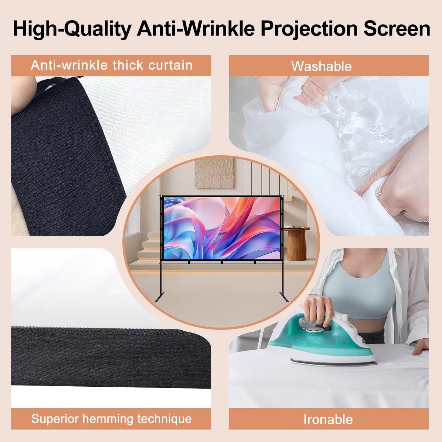 Shirtal visualización de proyector de 100 pulgadas, visualización de proyector portátil con soporte, visualización de película 4K HD 16:9 antiarrugas para interiores y exteriores con bolsa de