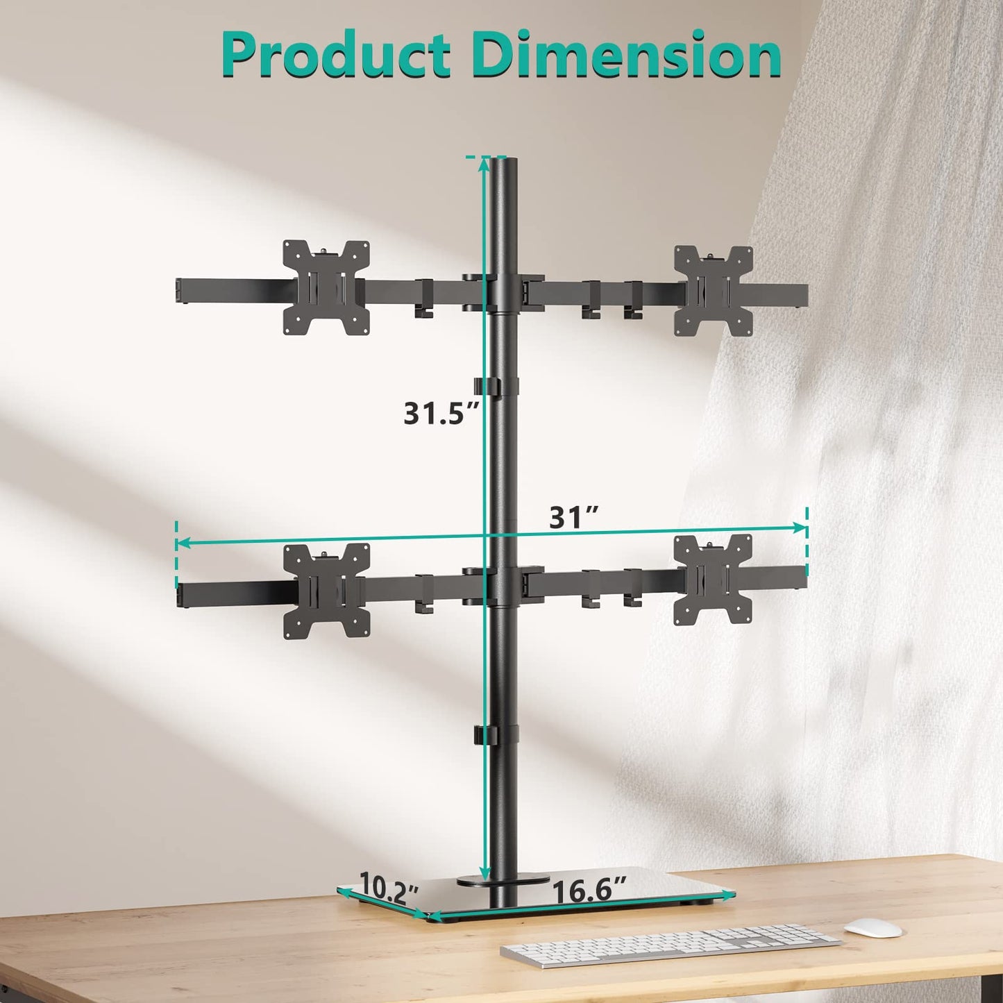 Soporte de Monitor cuádruple WALI Vidrio Ajustable Pantallas 17-27 Pulgadas