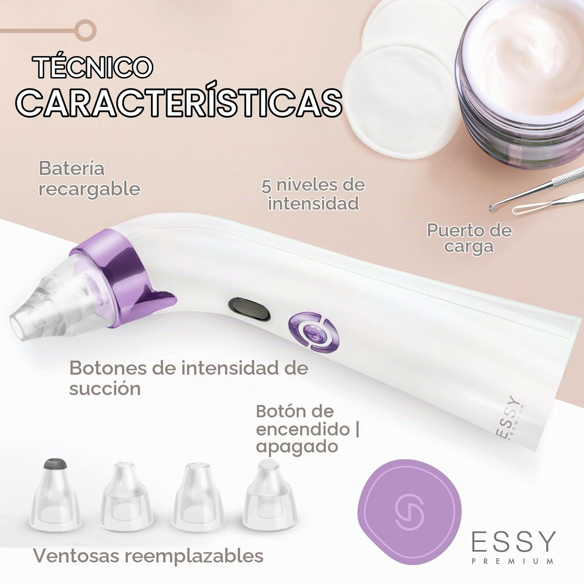 Essy máquina limpiadora facial para aspiración de espinillas (morado)