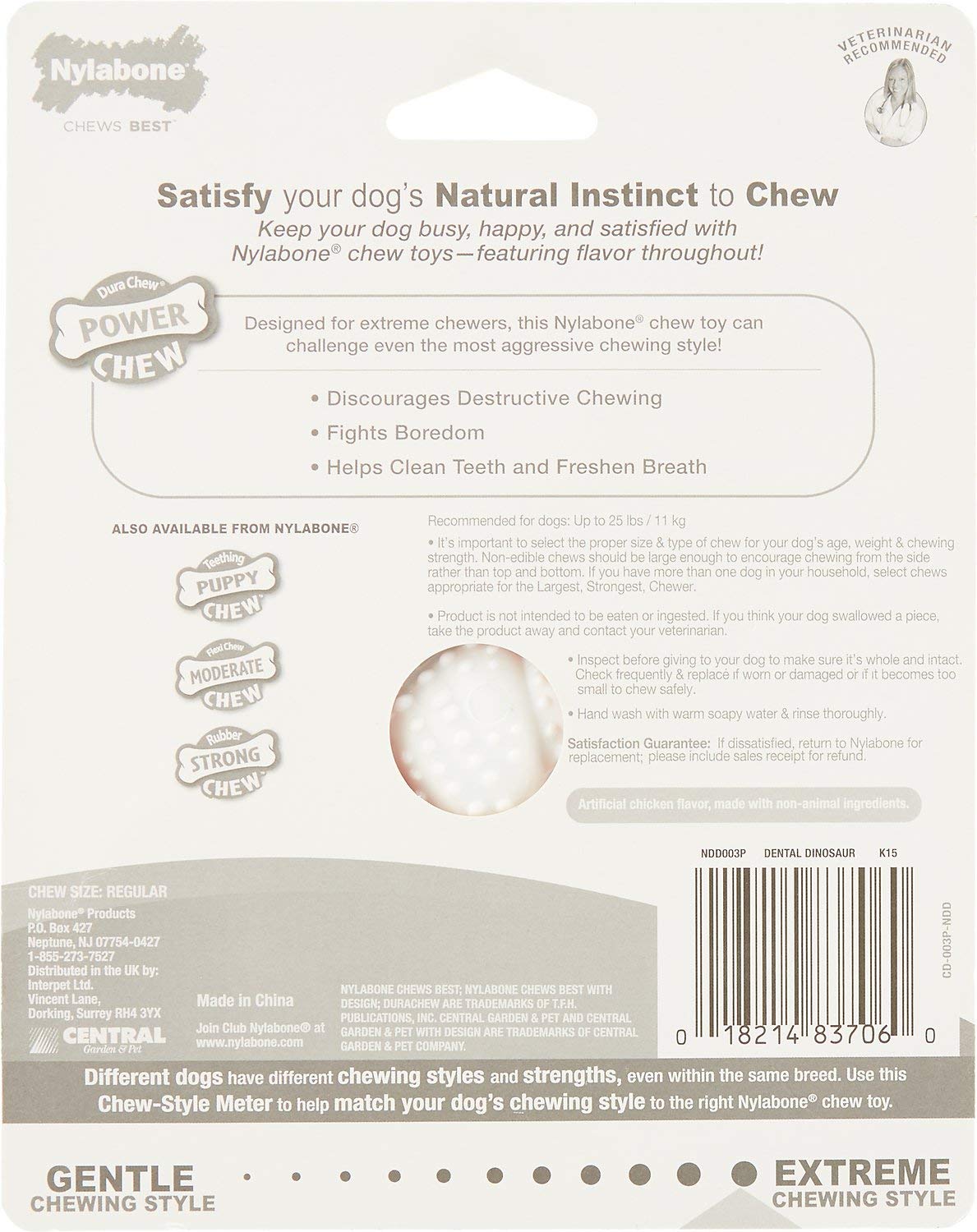 Dura Dino dental pequeño sabor a pollo perro Juguete para masticar (3 unidades)