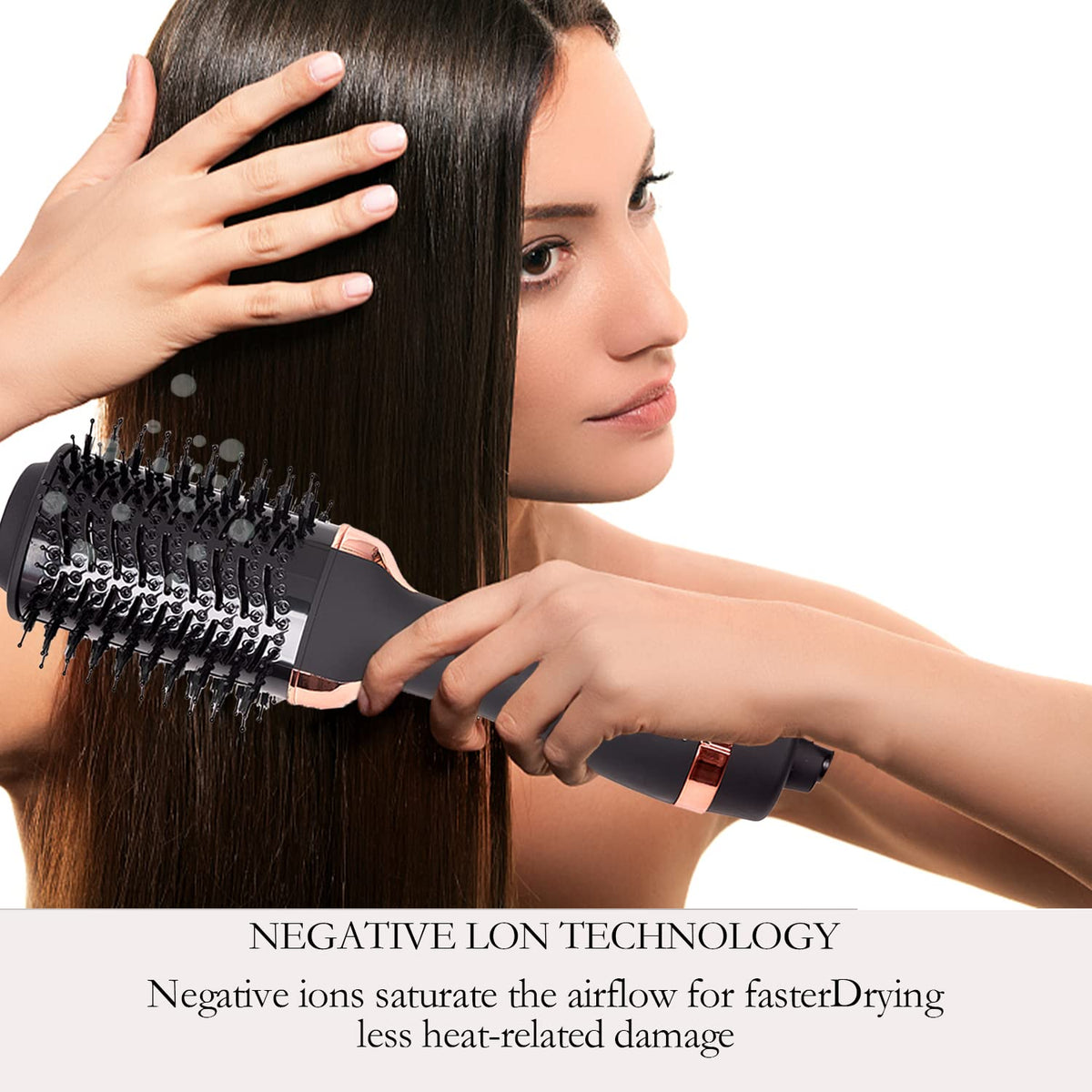 Secador de Pelo y Voluminizador Profesional con Iónico Negativo para Hombres y Mujeres Cepillo de Aire Caliente Negro