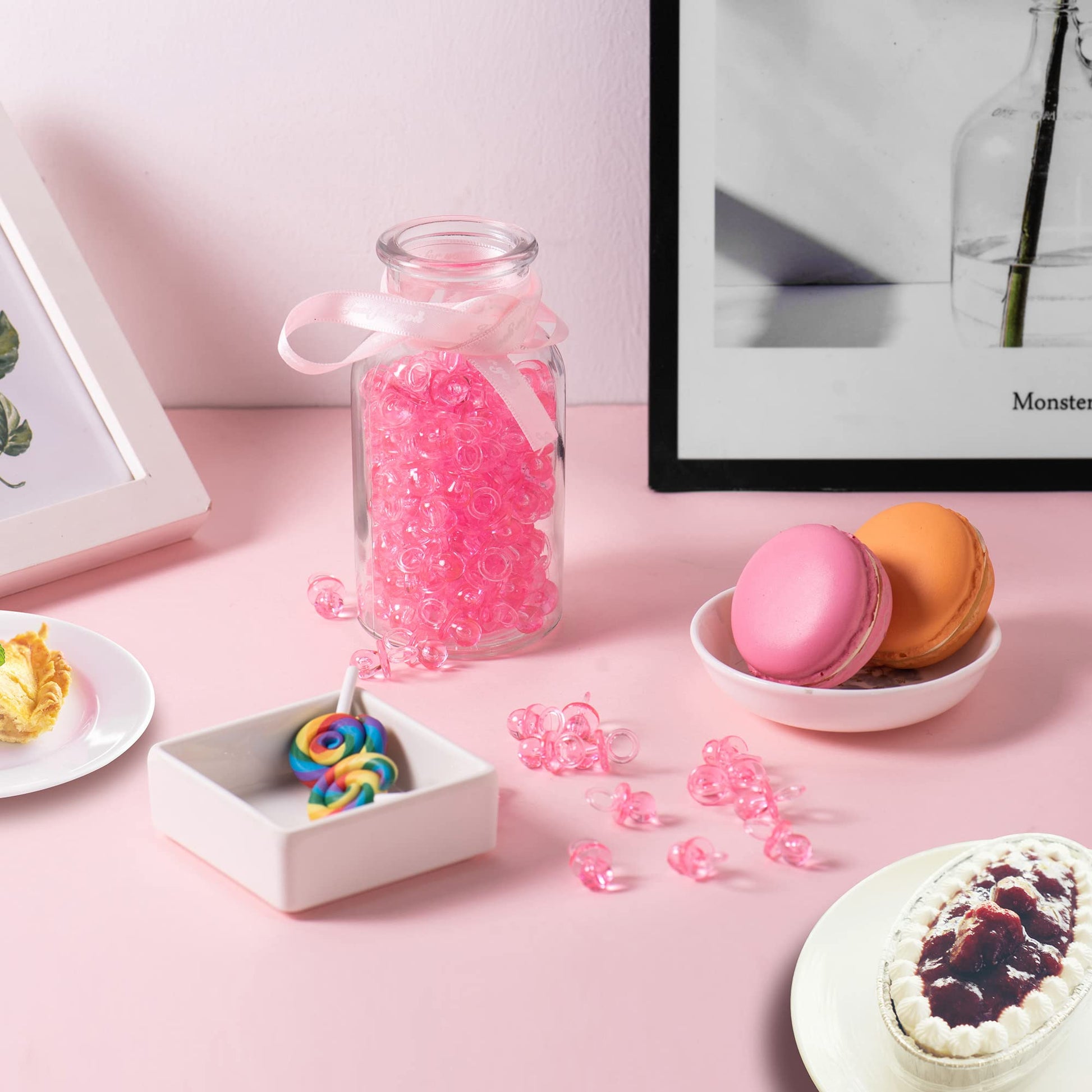 Mini Chupetes de Acrílico JUXINDA Rosa para Decoración de Baby Shower