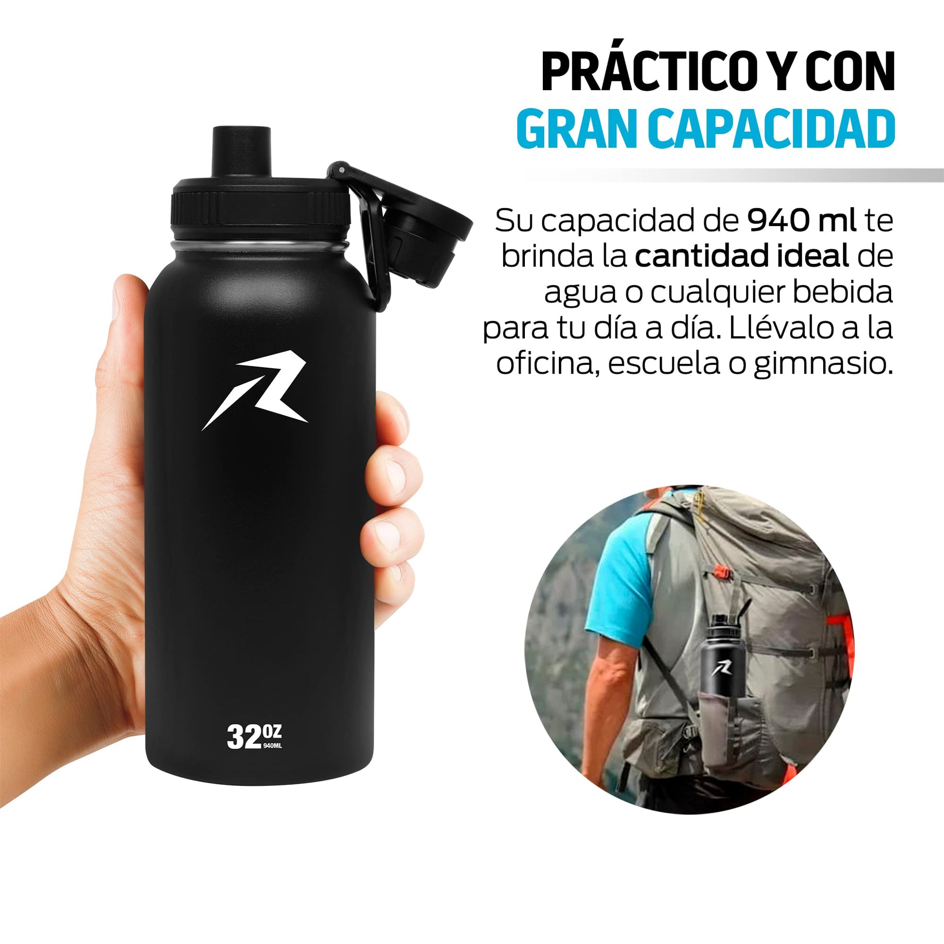 Termo Acero Inoxidable Redlemon Negro Doble Aislamiento Térmico Ecológico y Resistente