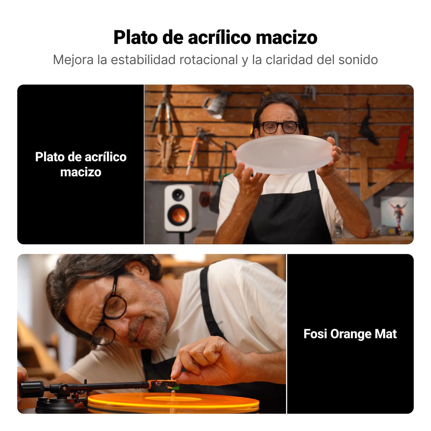 Fosi Audio Luna3 Tocadiscos estéreo impulsado por correa y reproductor de discos de vinilo de alta fidelidad con cartucho VM95E | Totalmente manual | 2 RCA | 2 velocidades | Anti-resonancia |