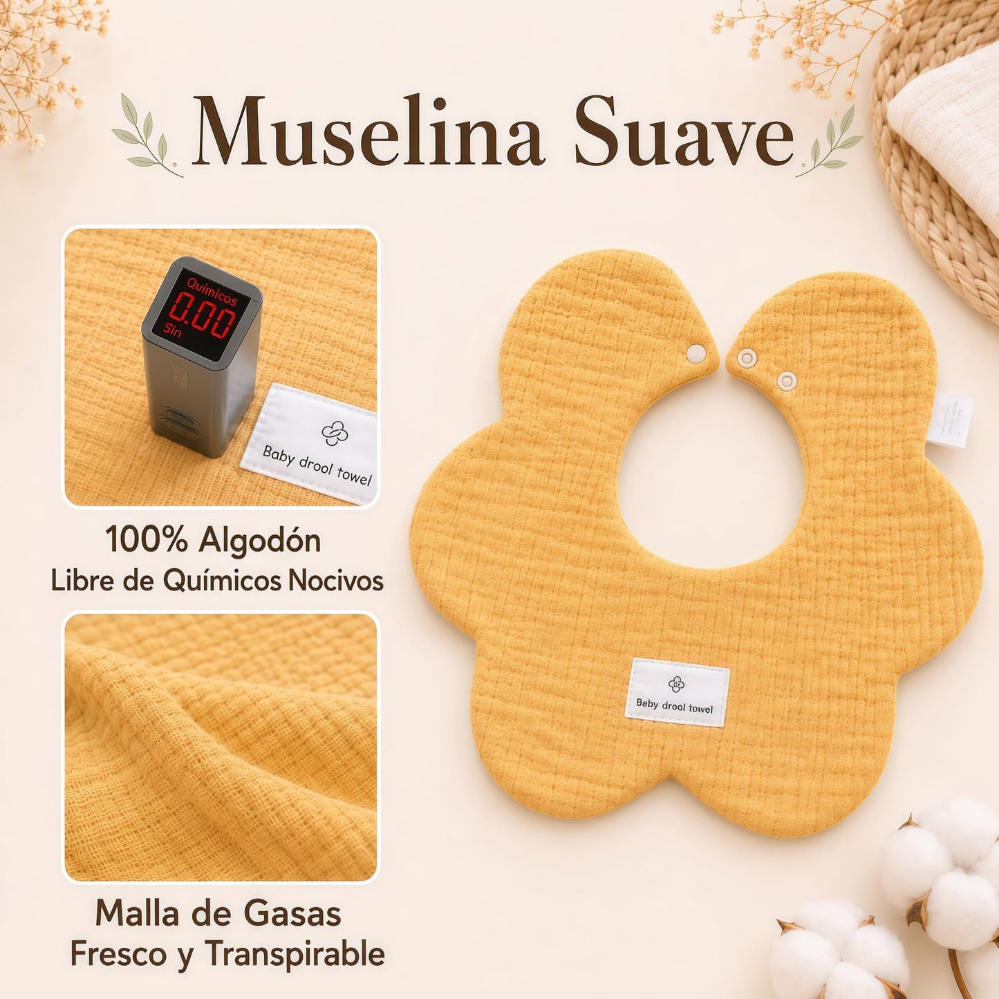 STRATOVATE 8 PCS Baberos para Bebé, Algodón Suave y Absorbente, Doble Cara