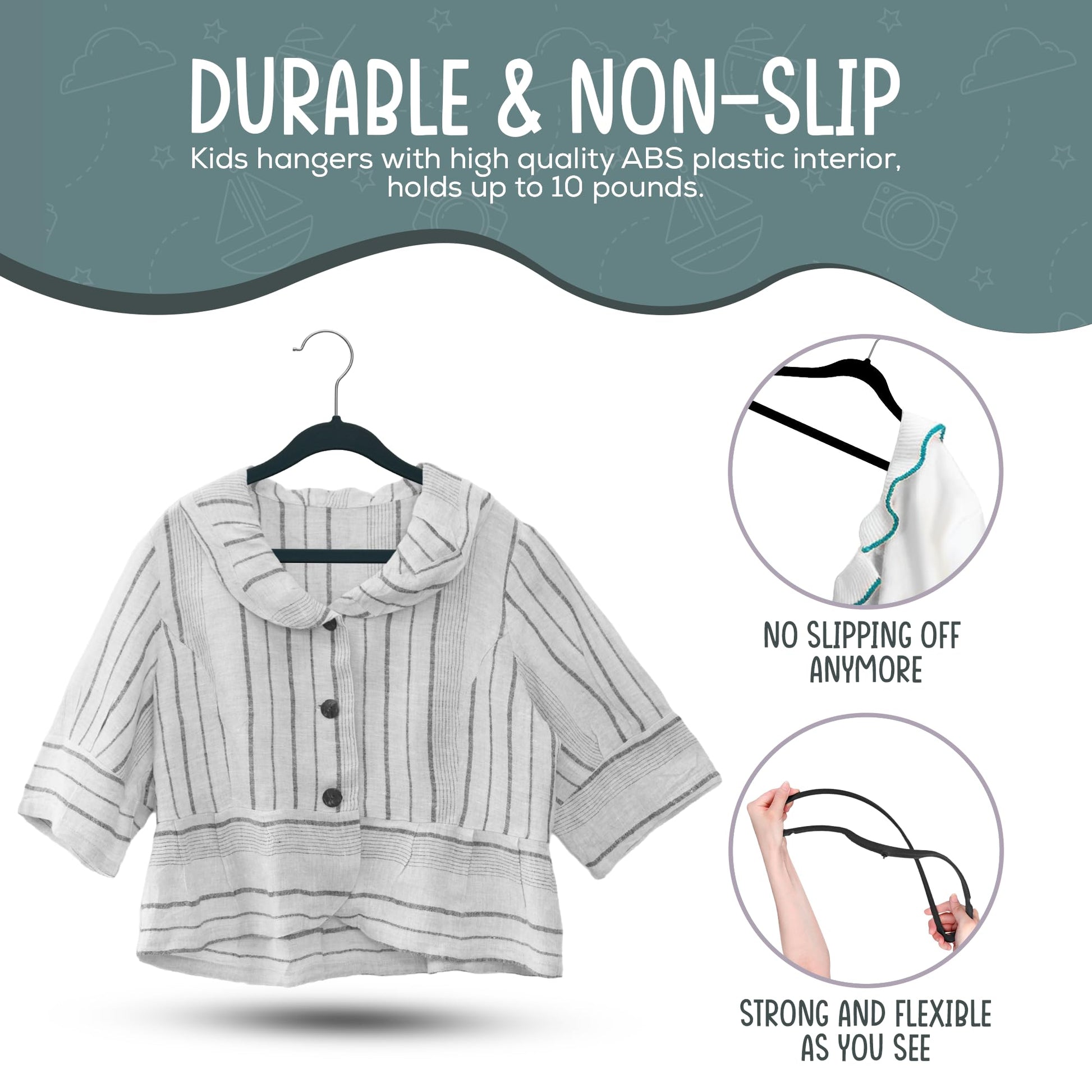 TechZoo - 50 Perchas para Ropa de Terciopelo para Niños de Alta Calidad, Antideslizantes de 14 Pulgadas, Ultra Delgadas, Ahorro de Espacio, Gancho Giratorio de 360°, Resistente y Duradero